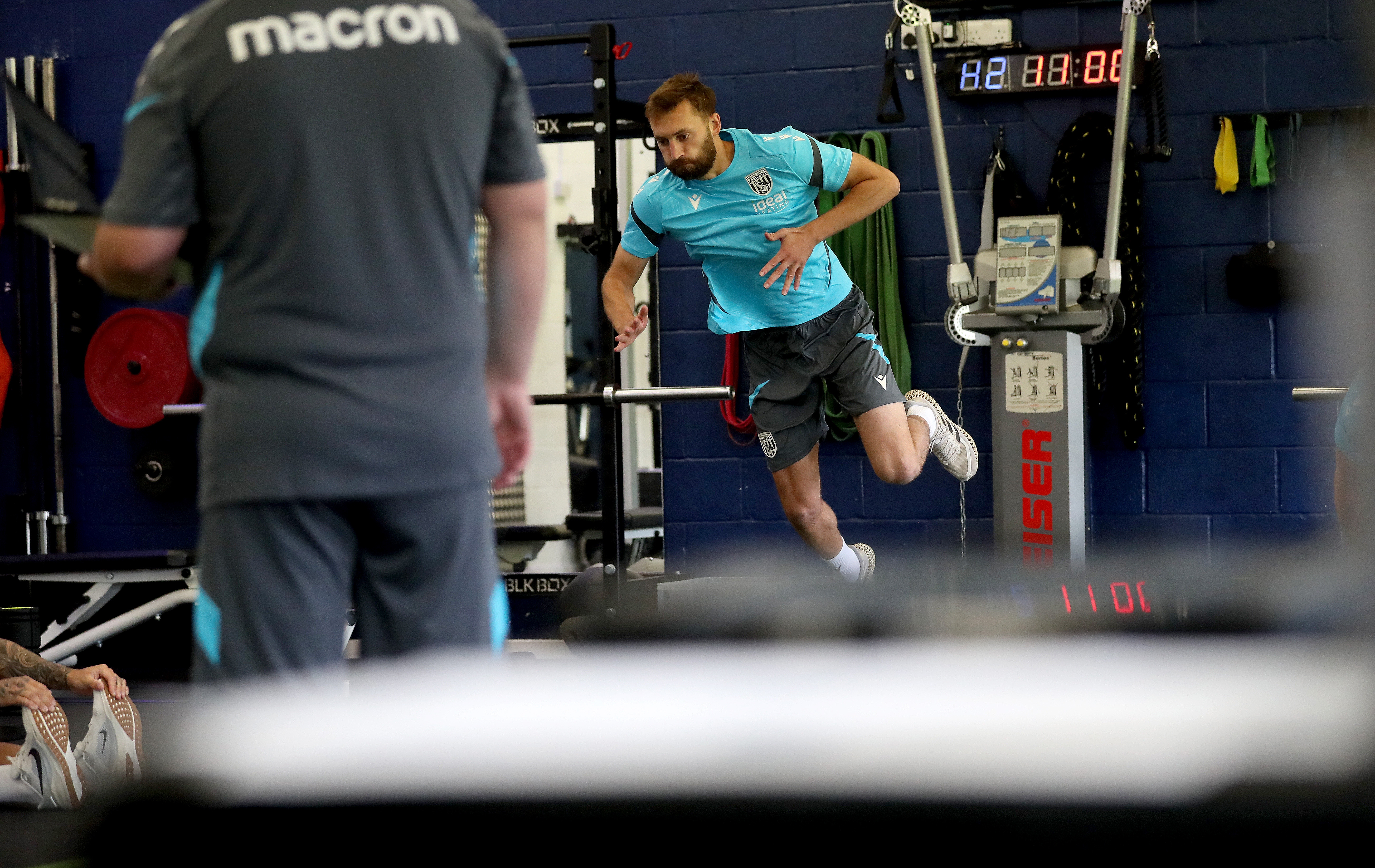 Nat Phillips carrying out a jumping test in the gym