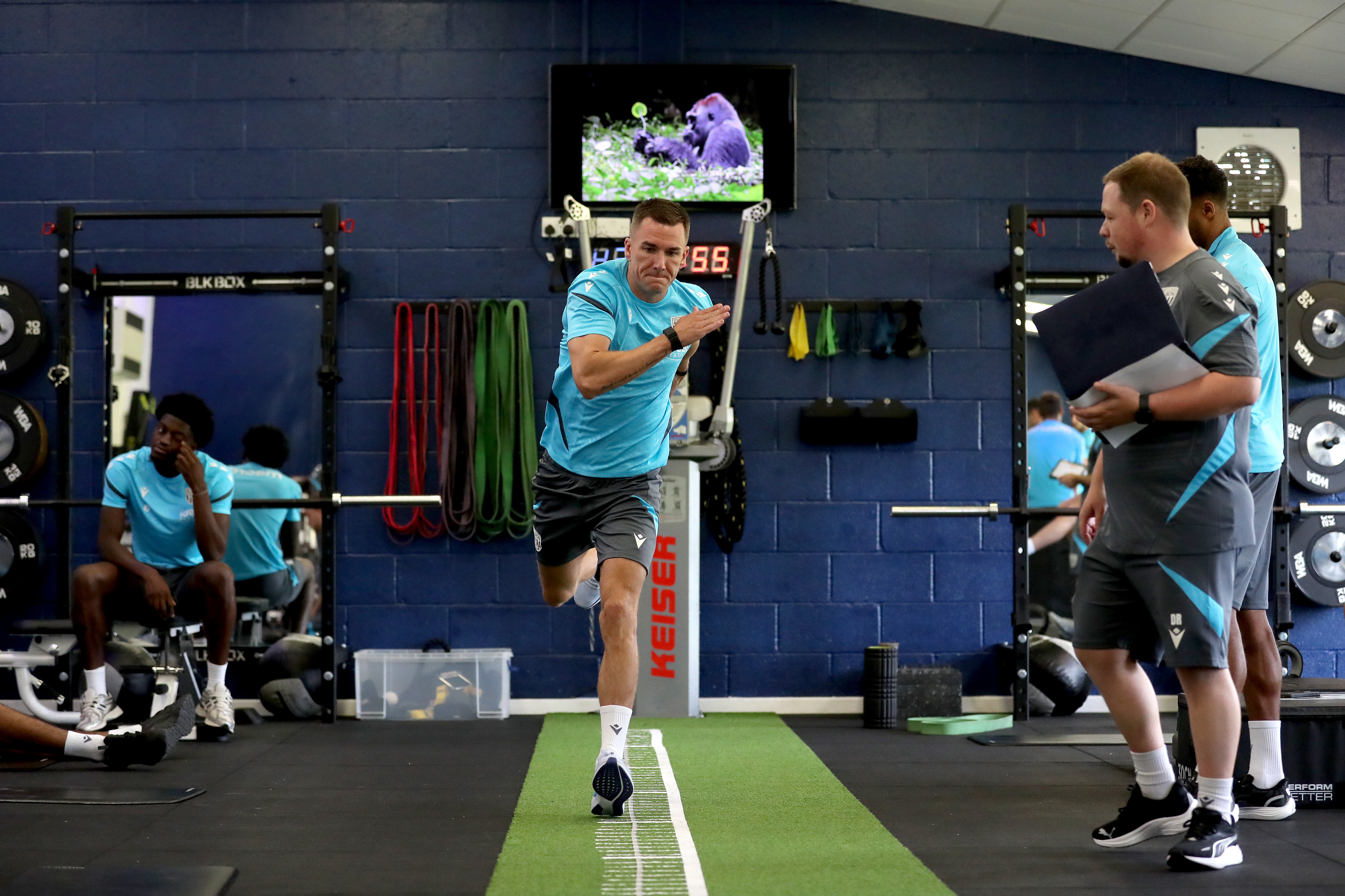 Jed Wallace carrying out a jumping test in the gym