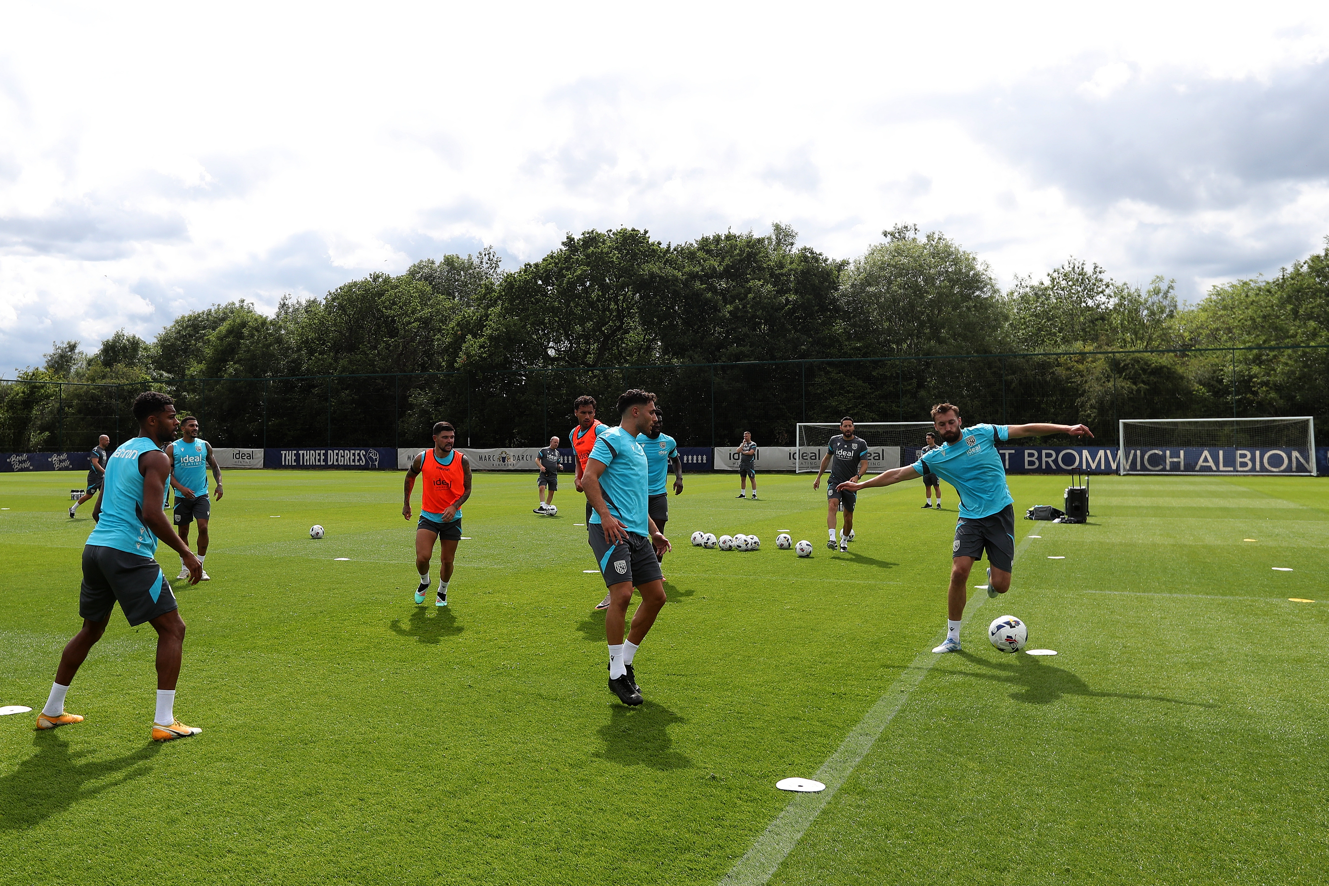 A general view of several players involved in a training session 