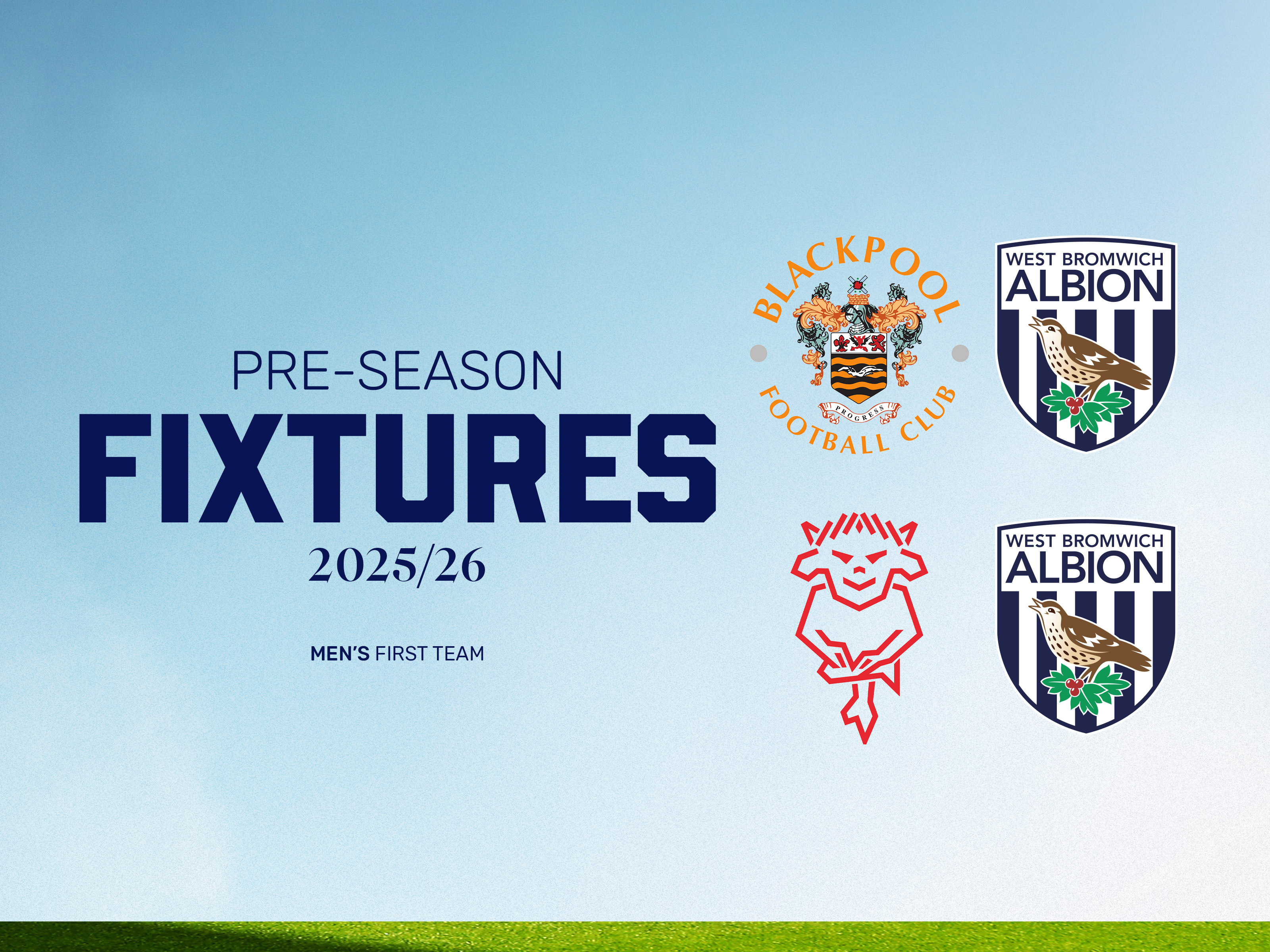 Pre-season fixture graphic for matches against Blackpool and Lincoln City 