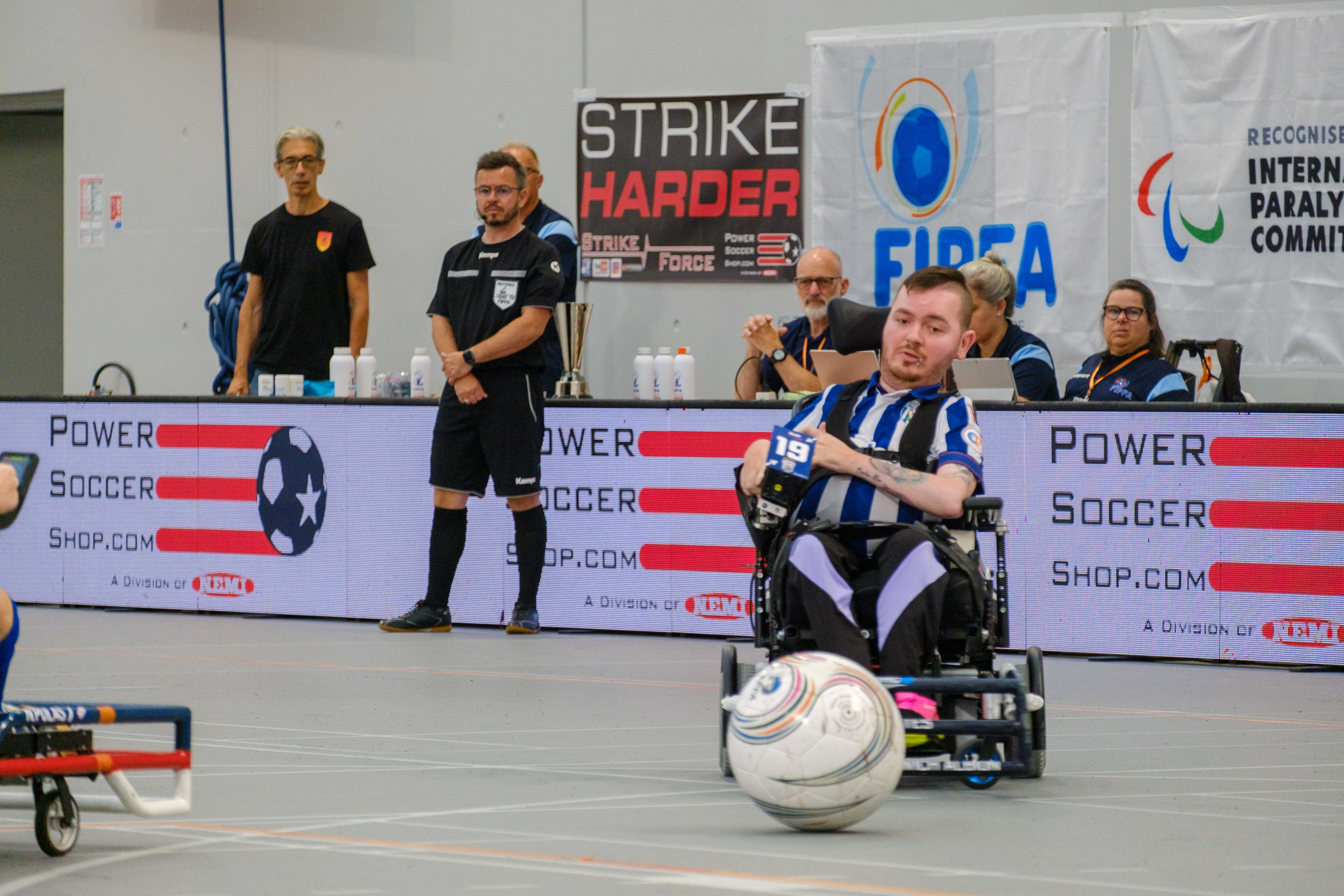 Brad Bates playing for Albion Powerchair at the FIPFA Club World Cup in Paris.