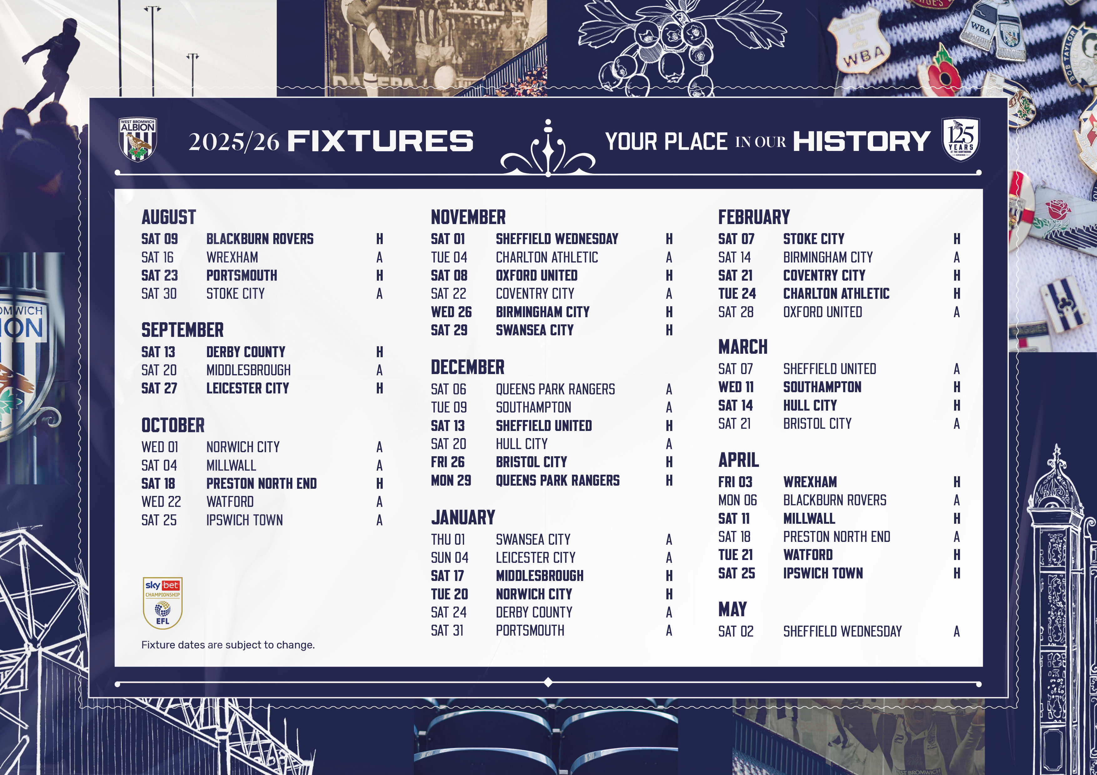 Albion's full fixtures for 25/26 in a graphic