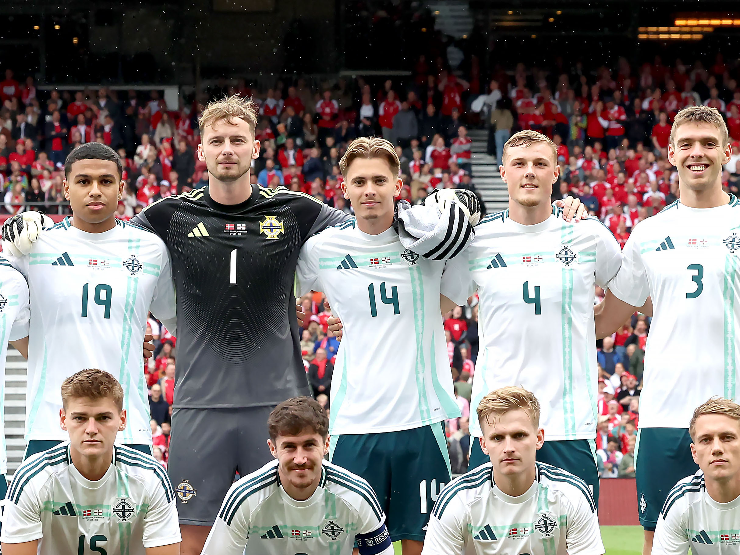 Isaac Price lining up for a team photo with Northern Ireland