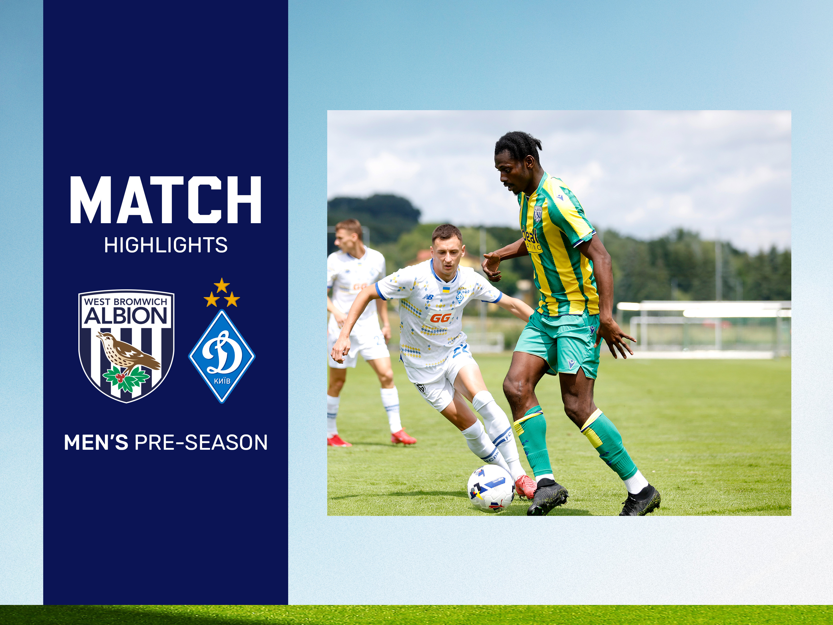 A match highlights graphic showing the badges of Albion and Dynamo Kyiv, and a photo of Ousmane Diakite in the 2025/26 away kit