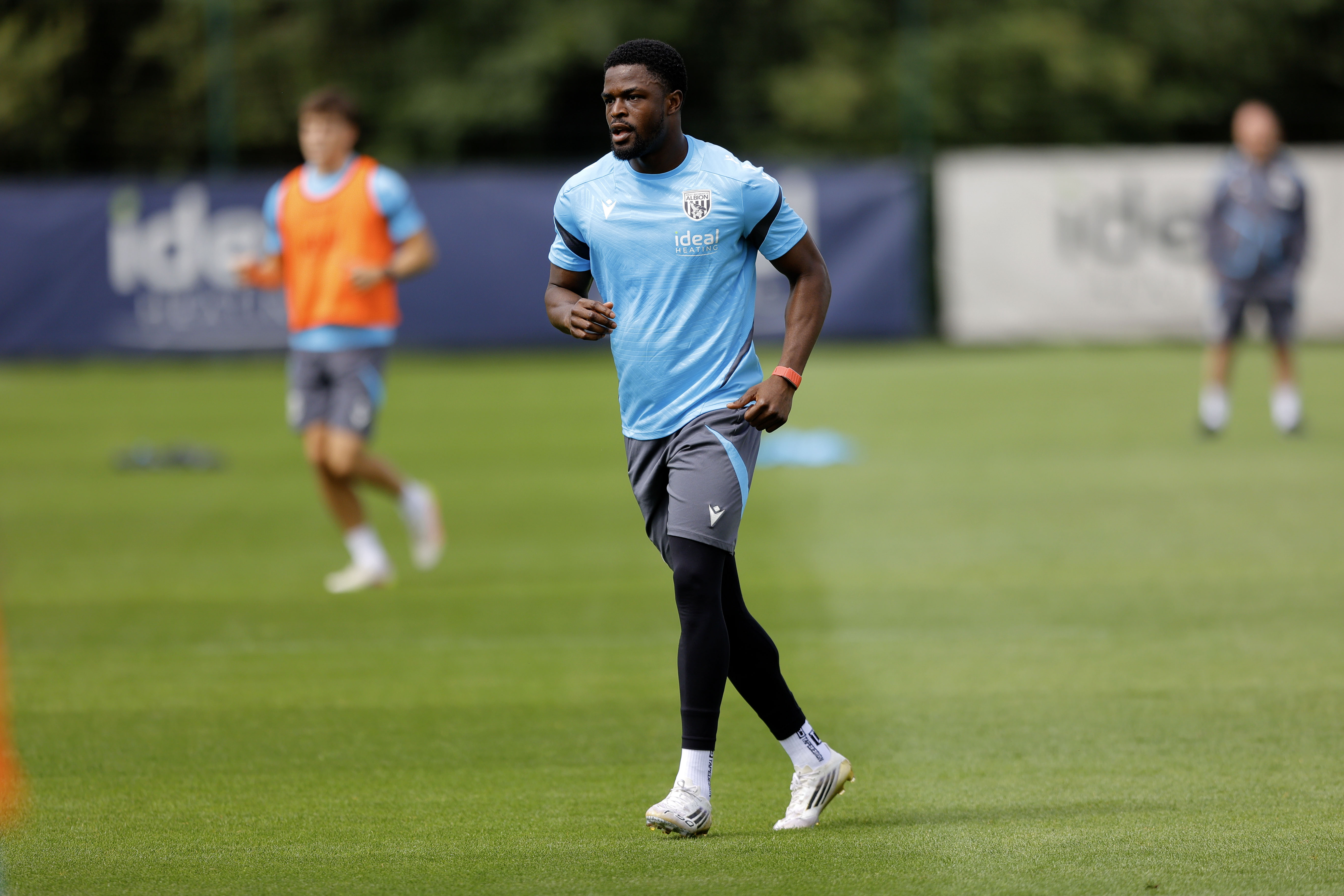 Josh Maja looking out for the ball during a training session