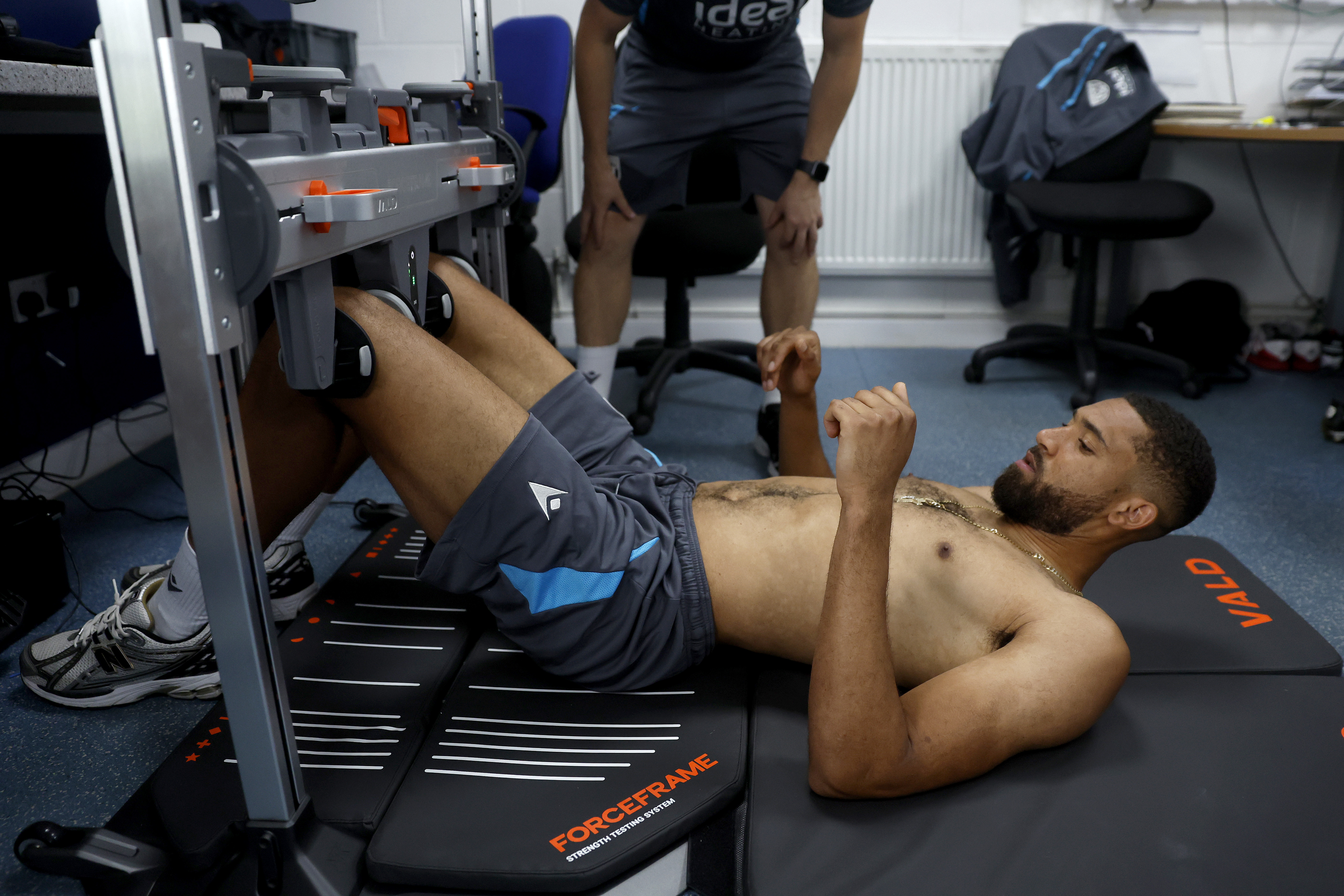 George Campbell is put through medical tests in the gym