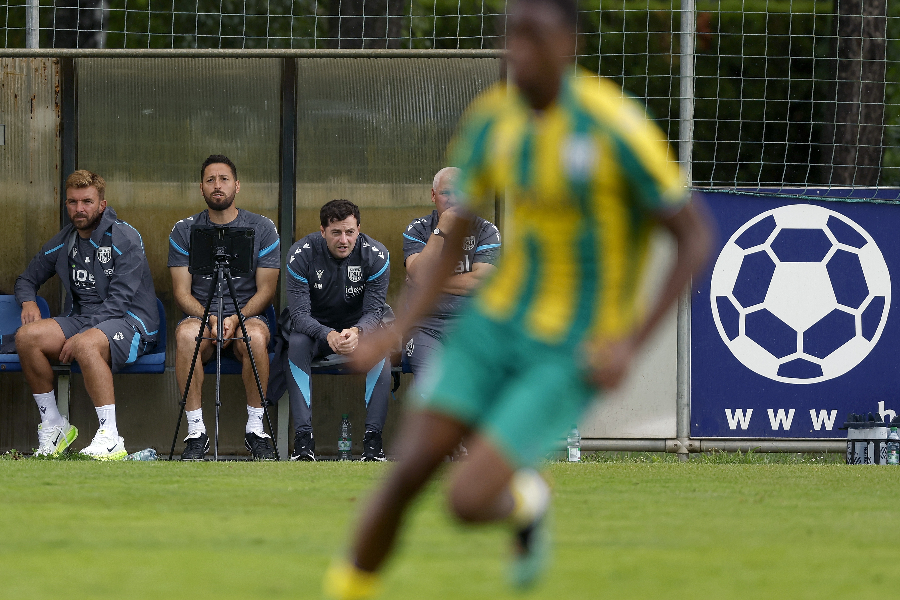 Ryan Mason watching Albion's clash with Dynamo Kyiv sat on the bench 