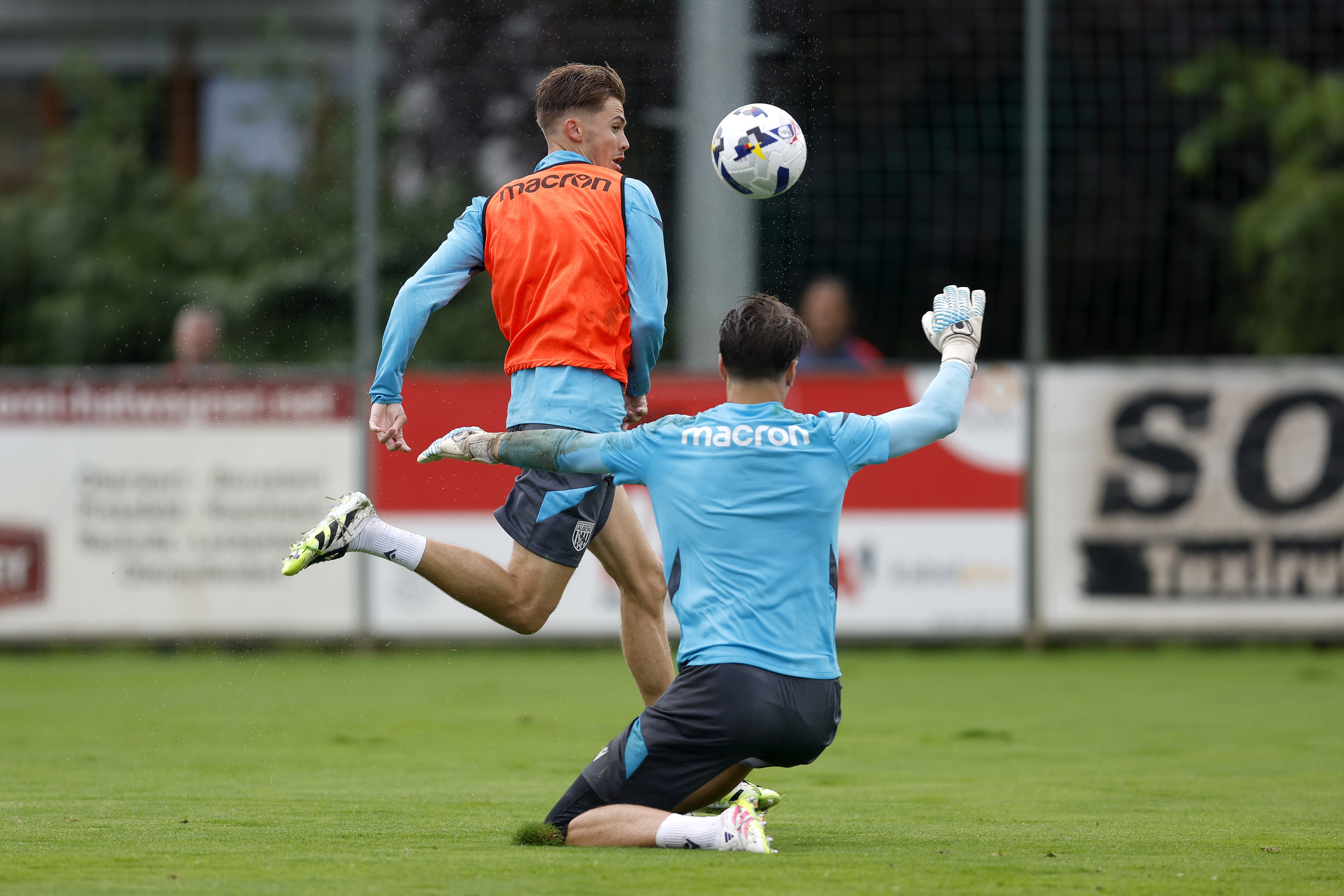 Isaac Price in action during a training session in the rain