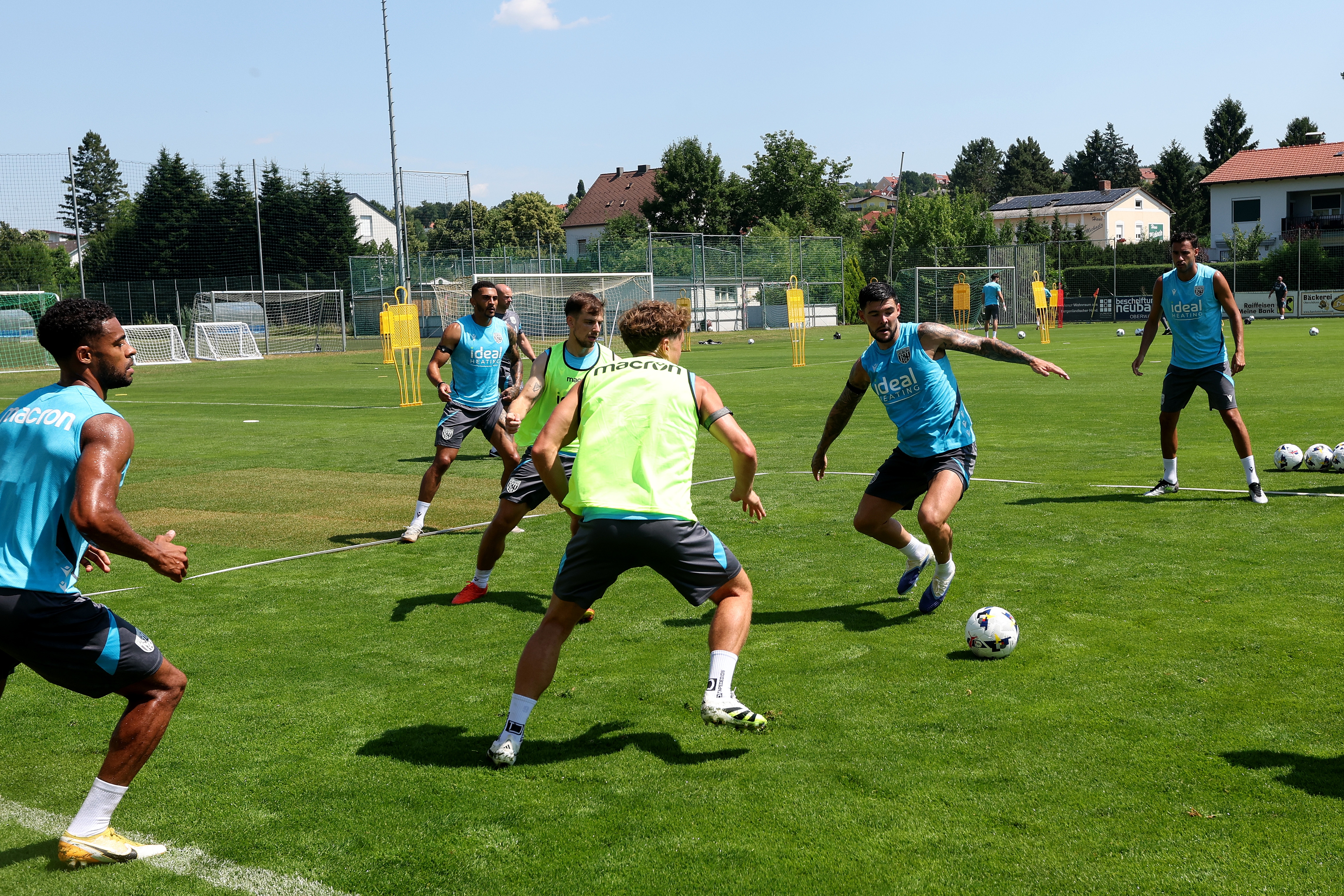 Several players involved in a small-sided game in training