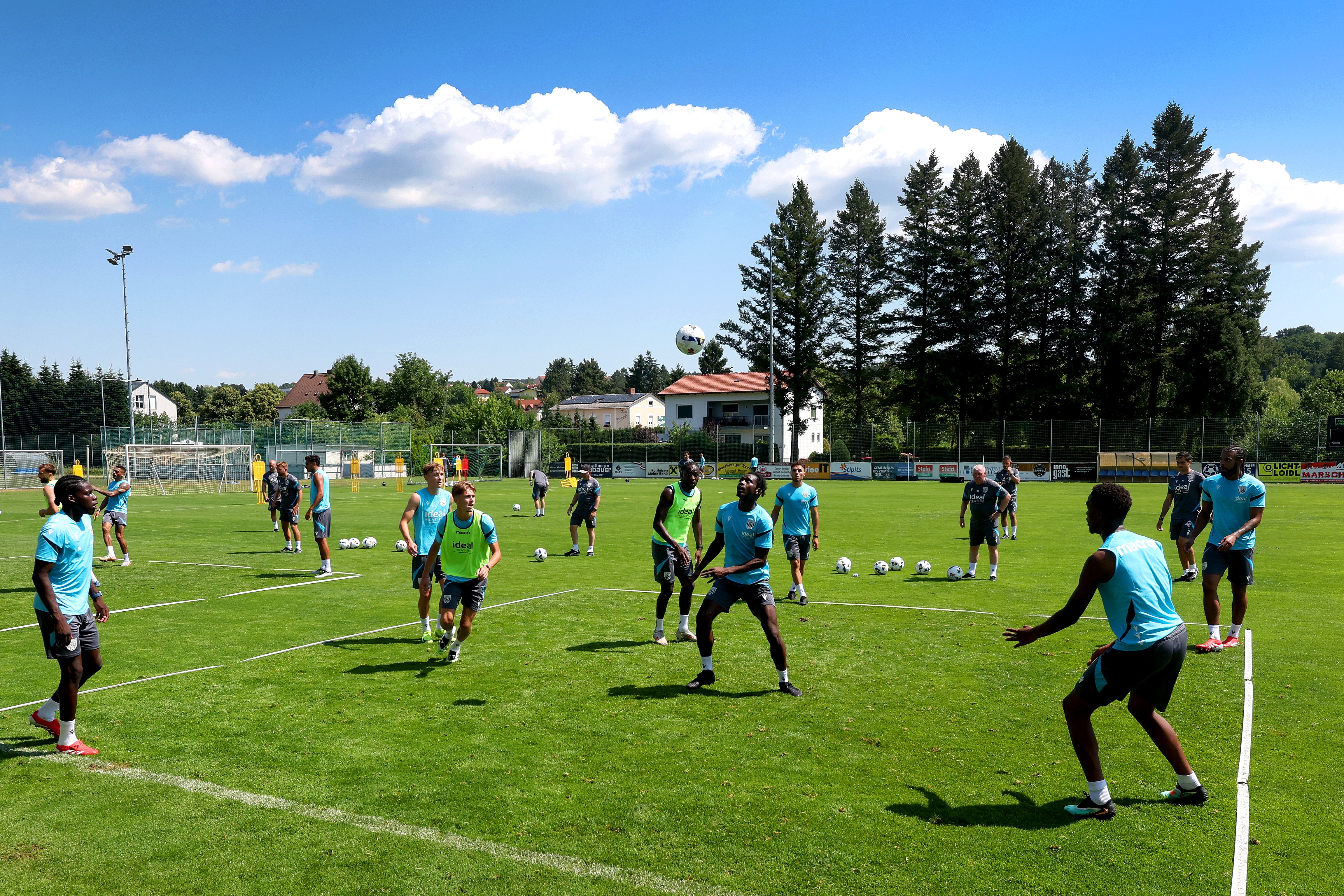 Several players involved in a small-sided game in training