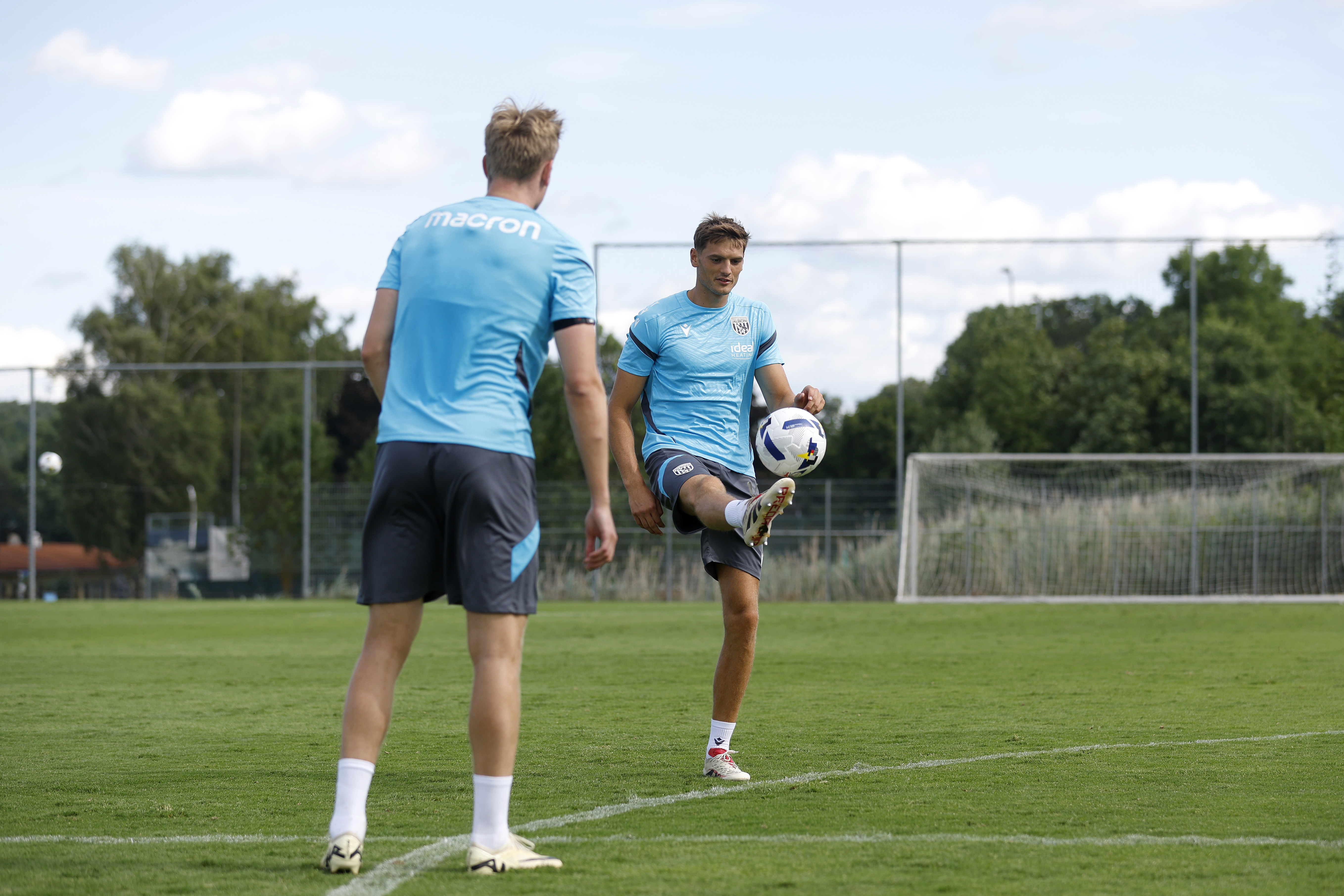 Caleb Taylor on the ball during training 