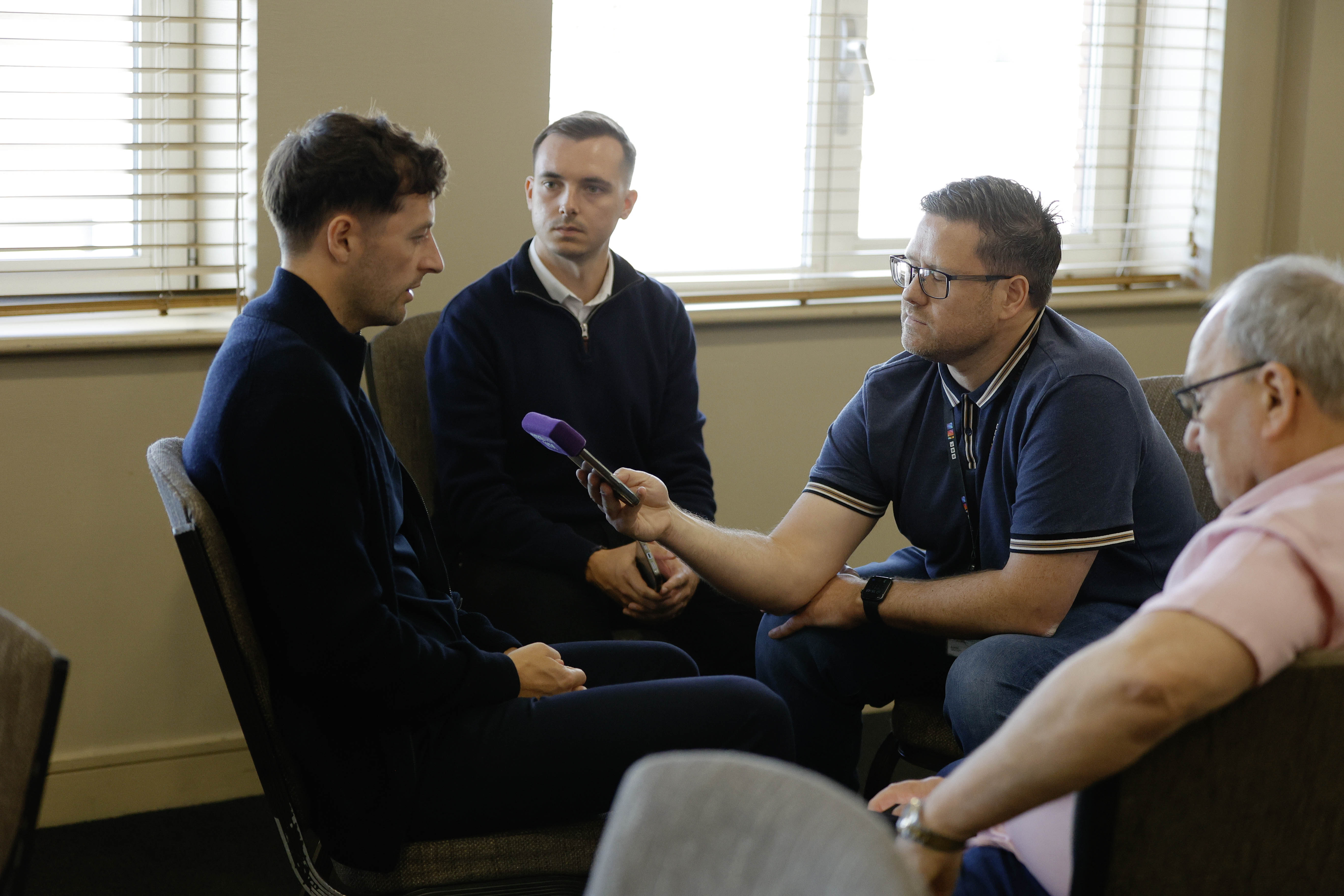 Ryan Mason talking to radio reporters 