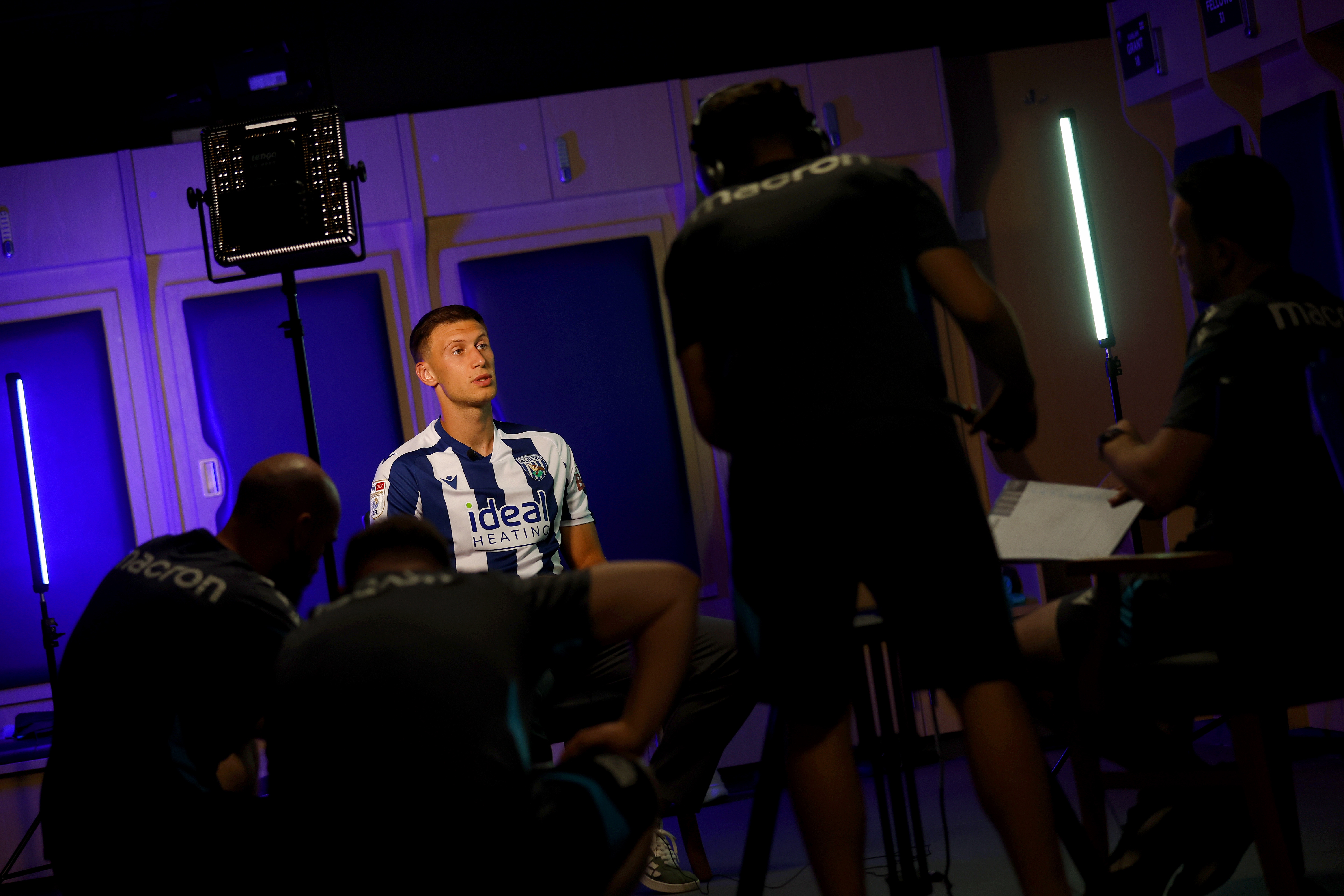 Krystian Bielik in a home shirt being interviewed by WBA TV