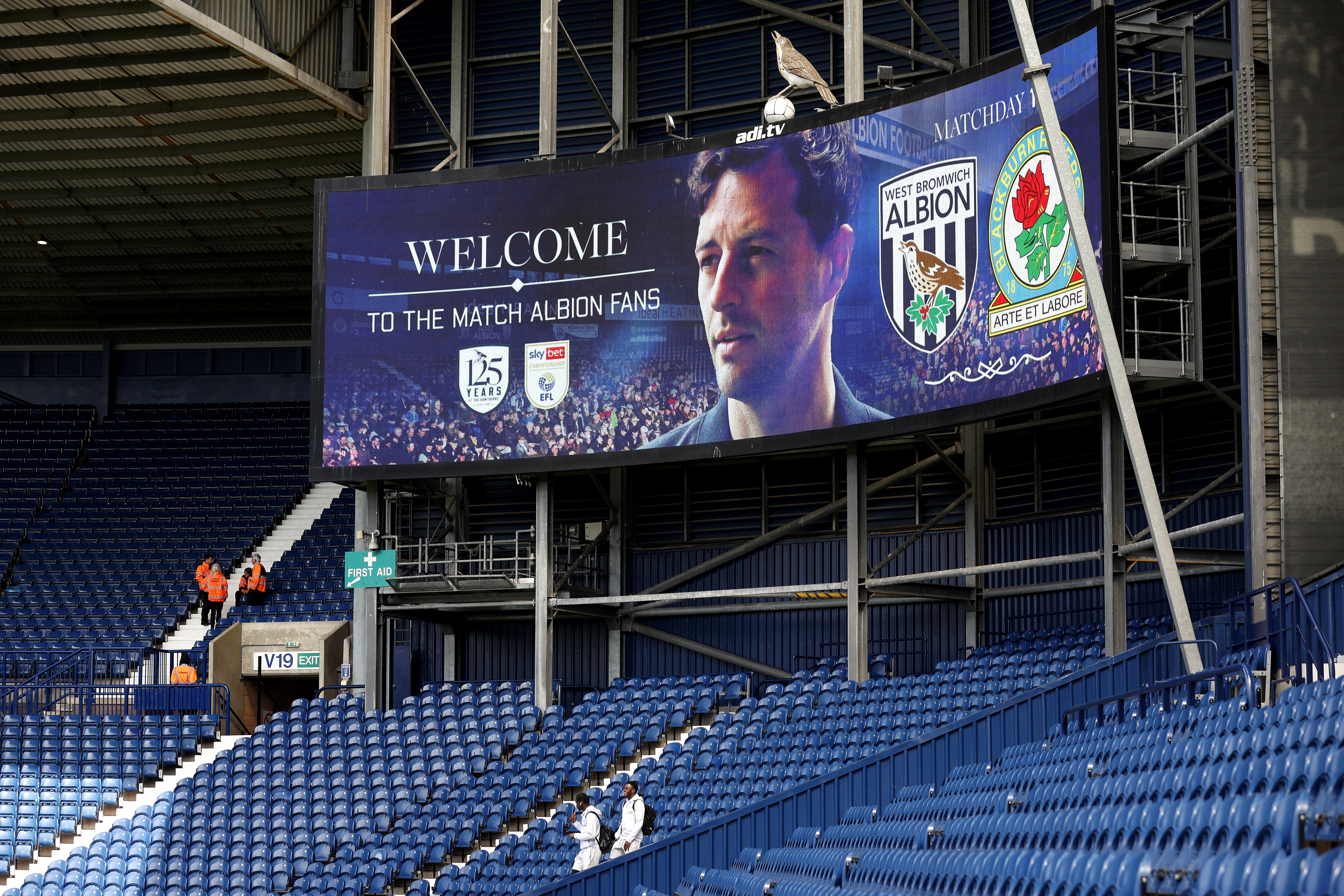 The matchday poster on the big screen at The Hawthorns 