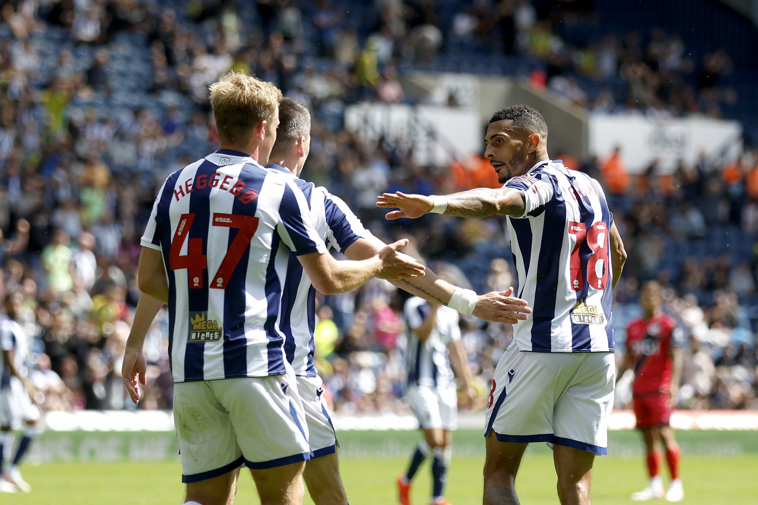 Karlan Grant celebrates scoring against Rayo Vallecano with team-mates