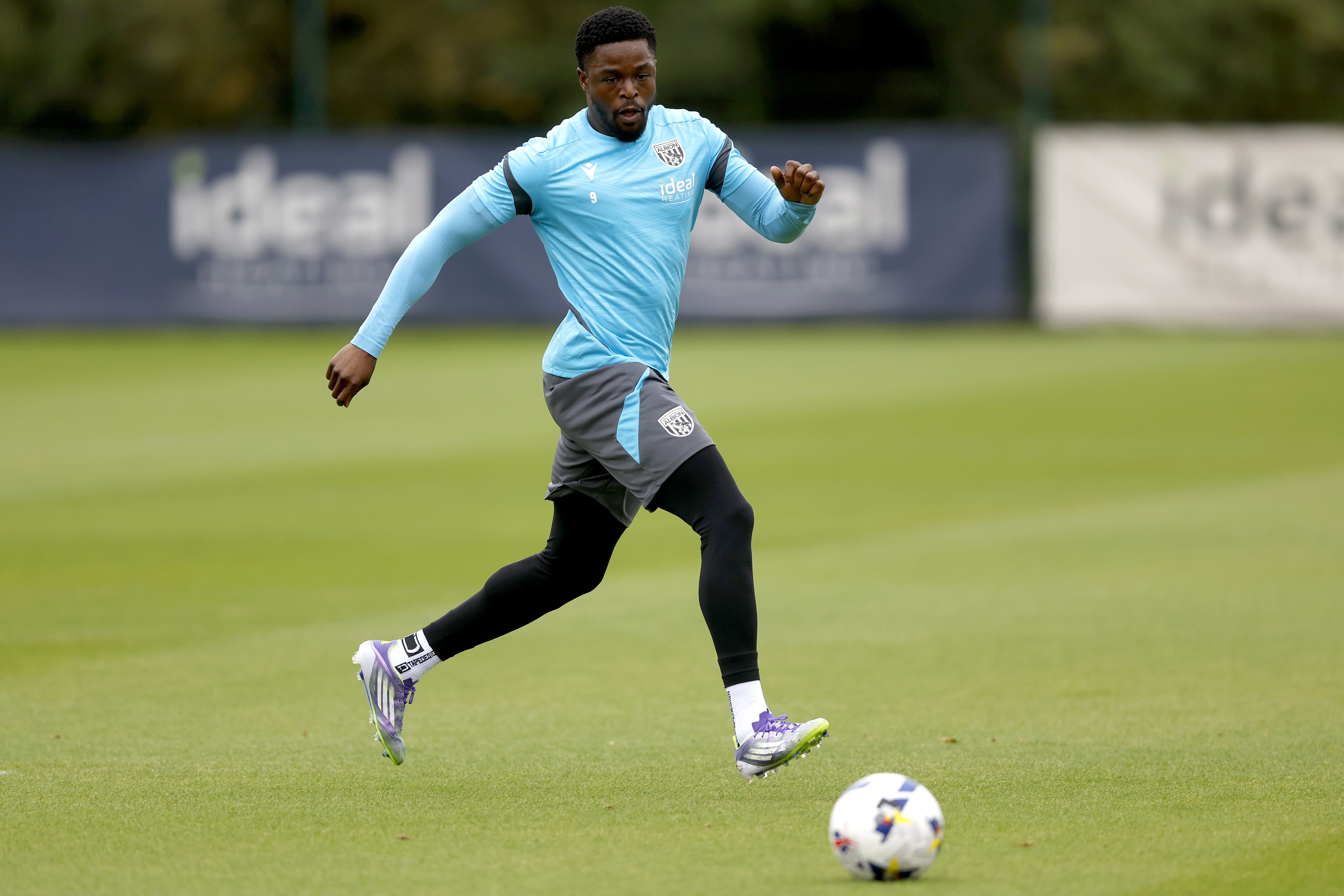 Josh Maja on the ball during training 