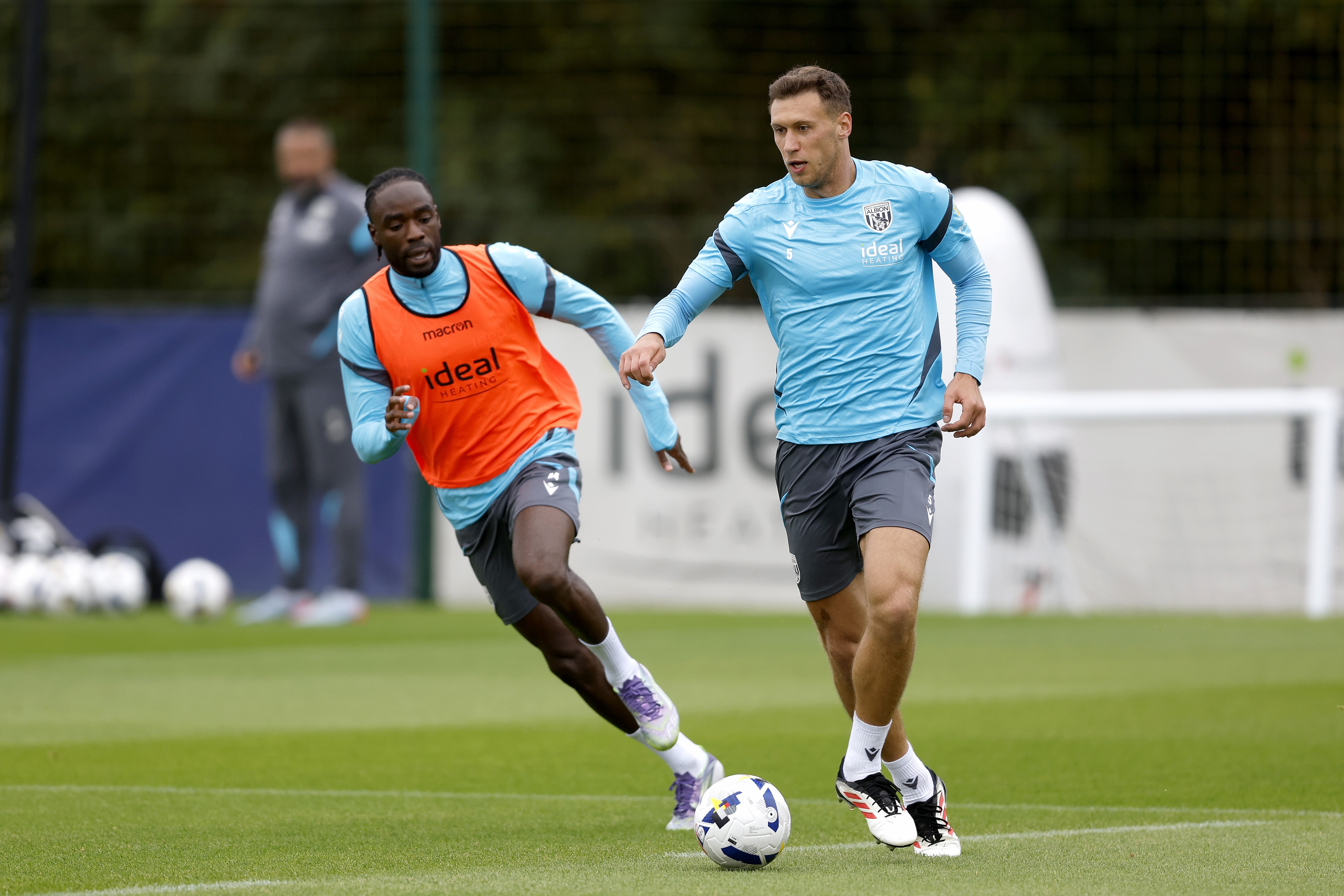 Krystian Bielik on the ball during training 