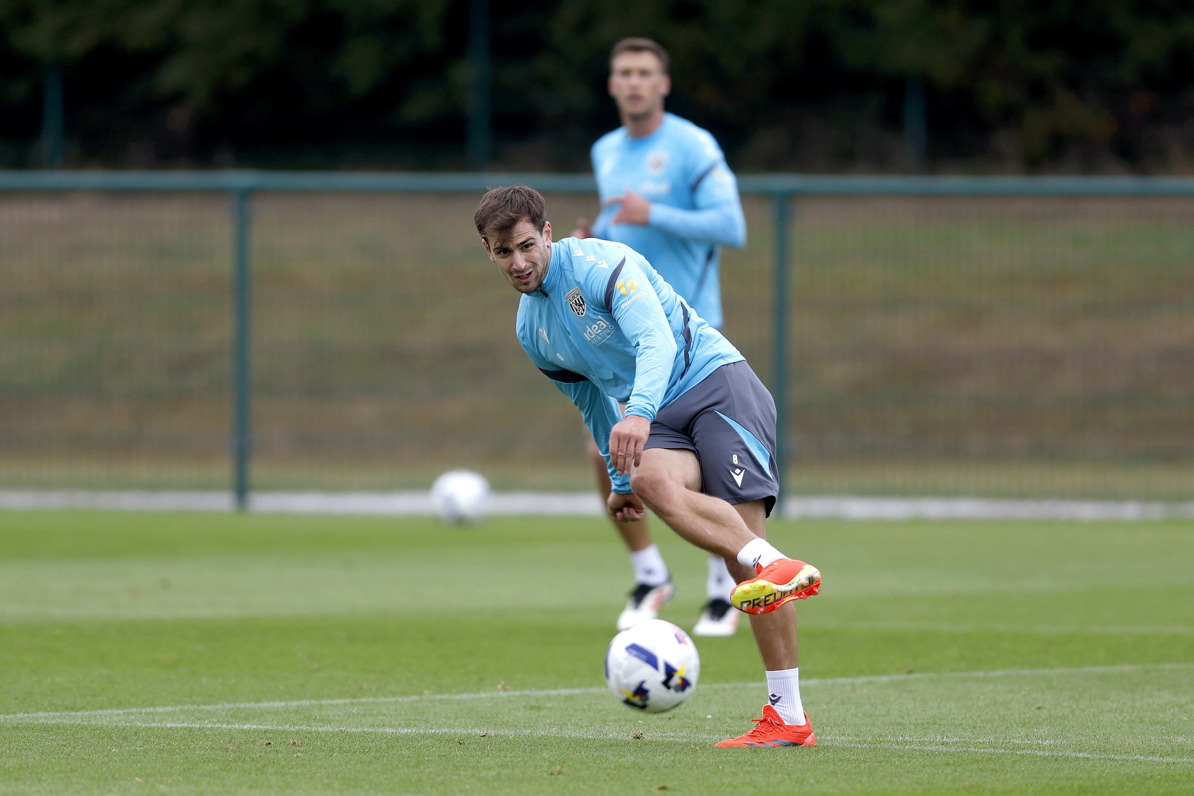 Jayson Molumby on the ball during training 