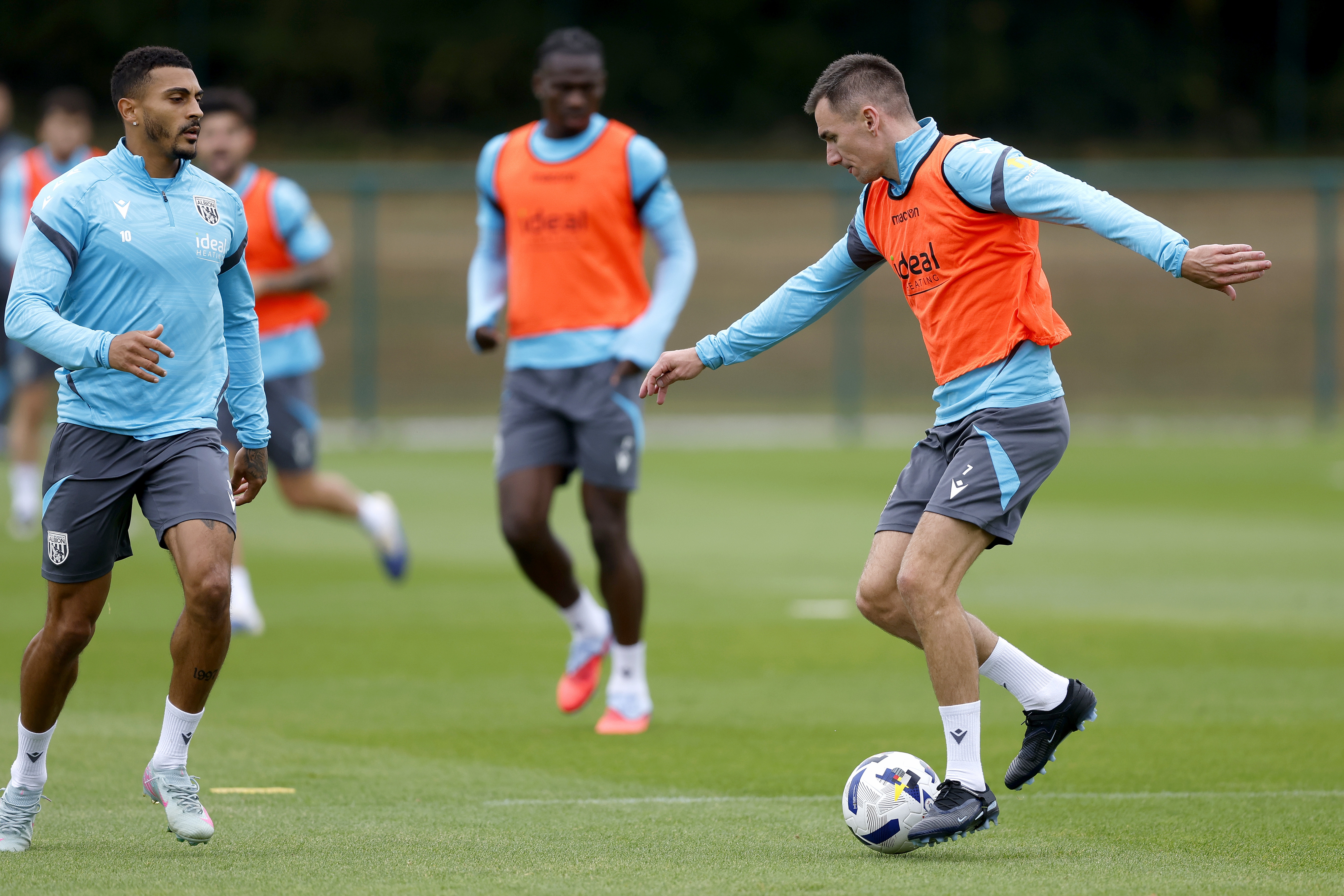 Jed Wallace on the ball during training 