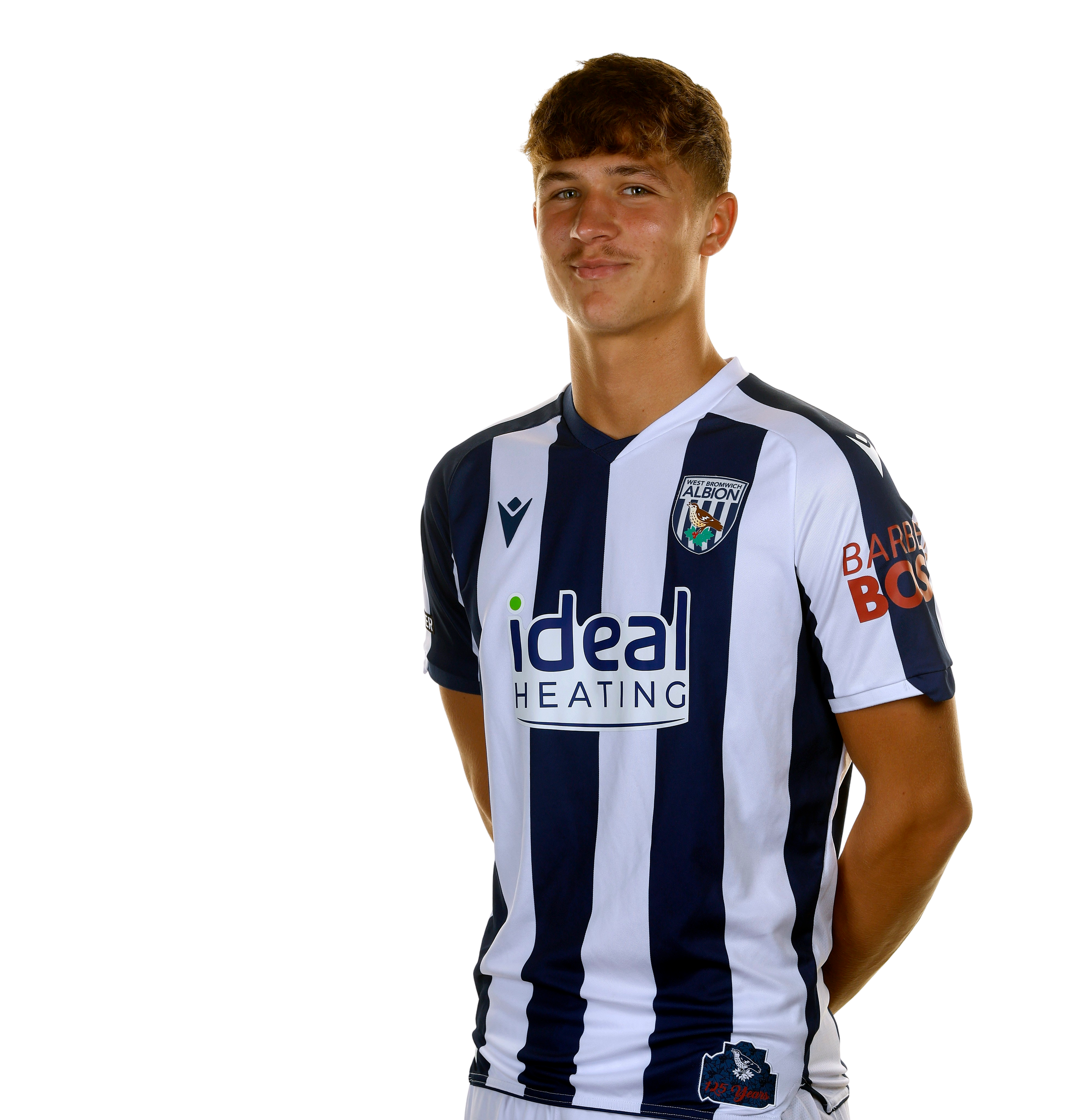 A photo of Albion U21 midfielder Cole Deeming in the 2025/26 home kit