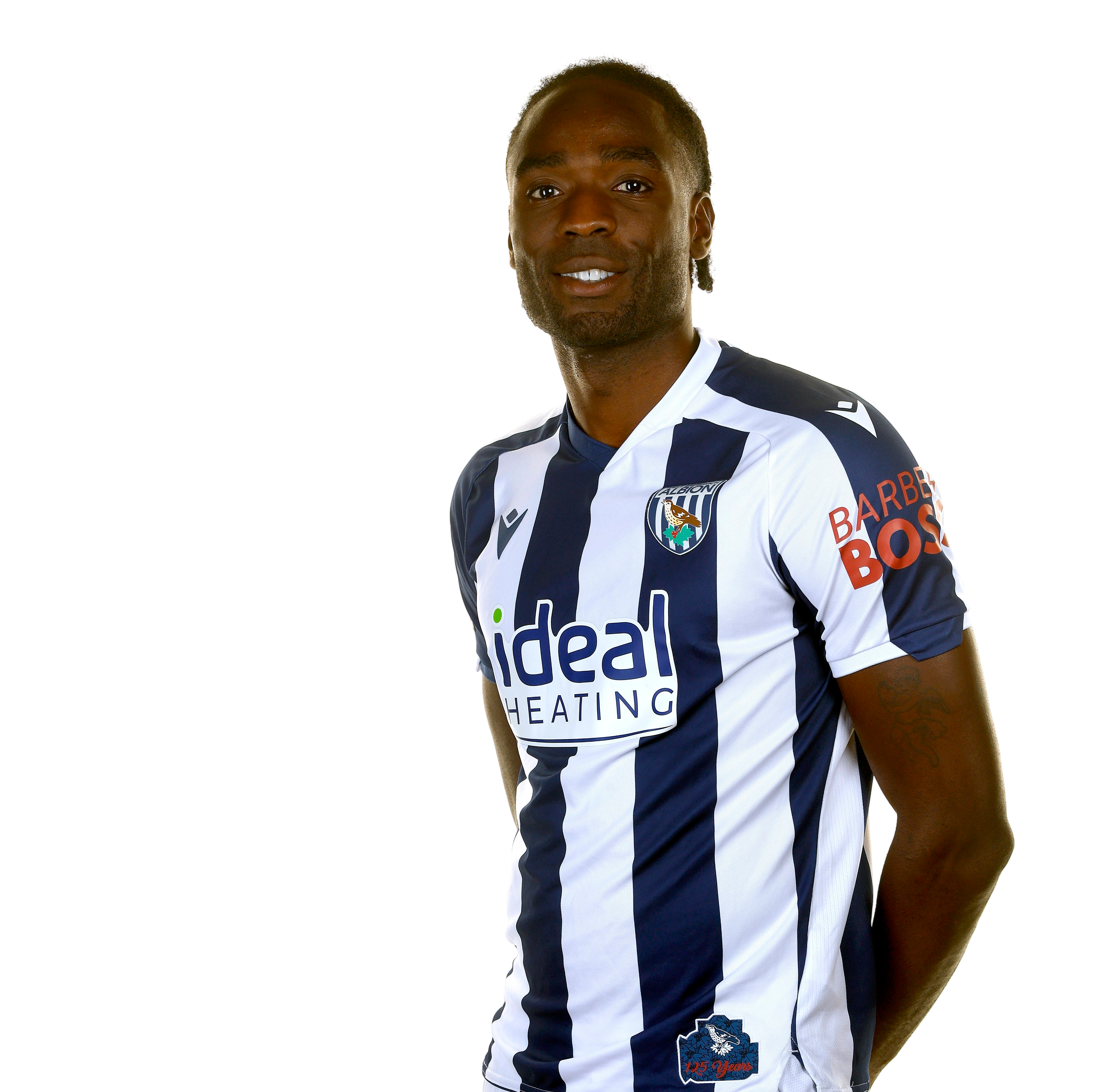 A photo of Albion striker Devante Cole in the 2025/26 home kit