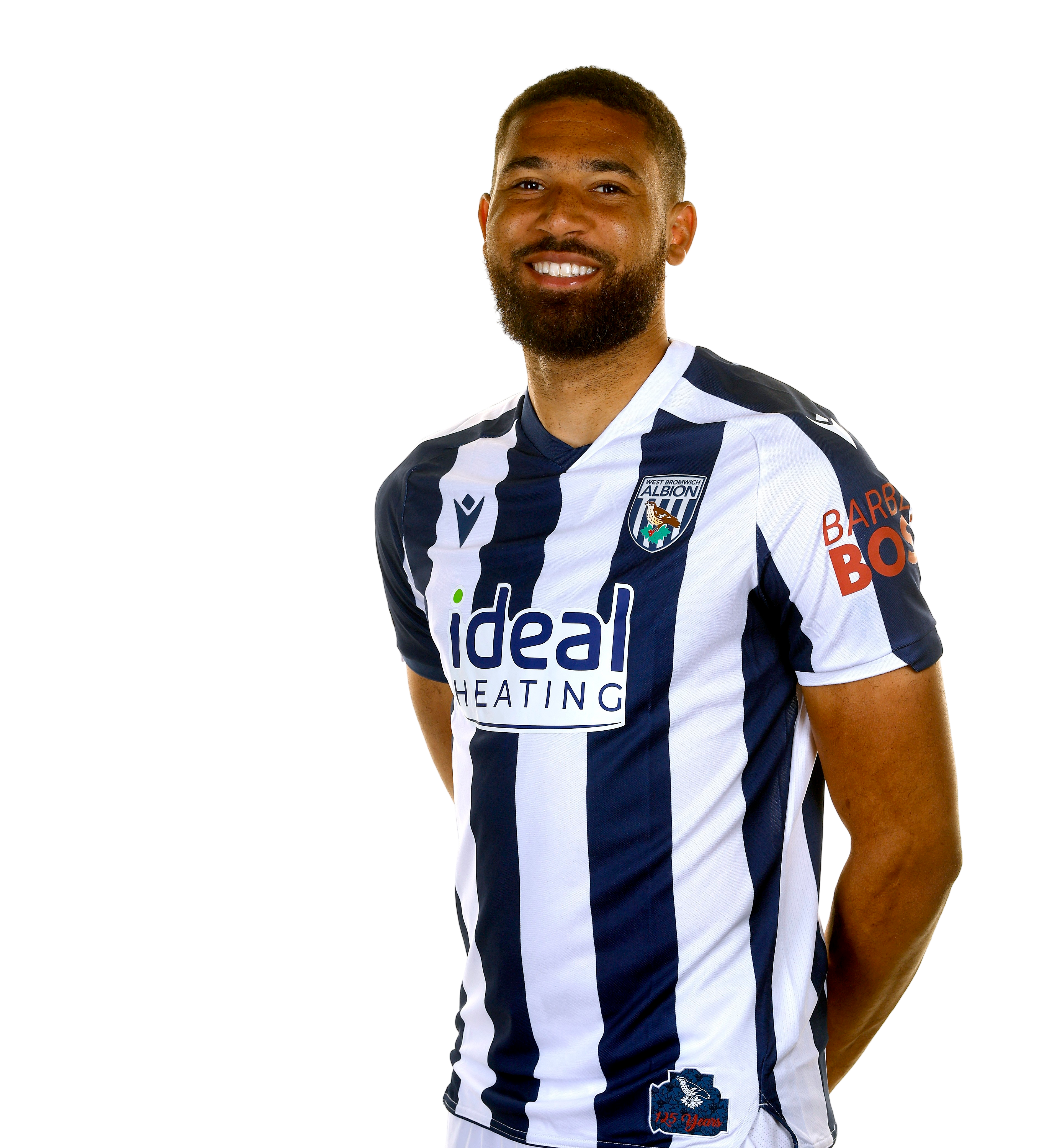 A photo of Albion defender George Campbell in the 2025/26 home kit