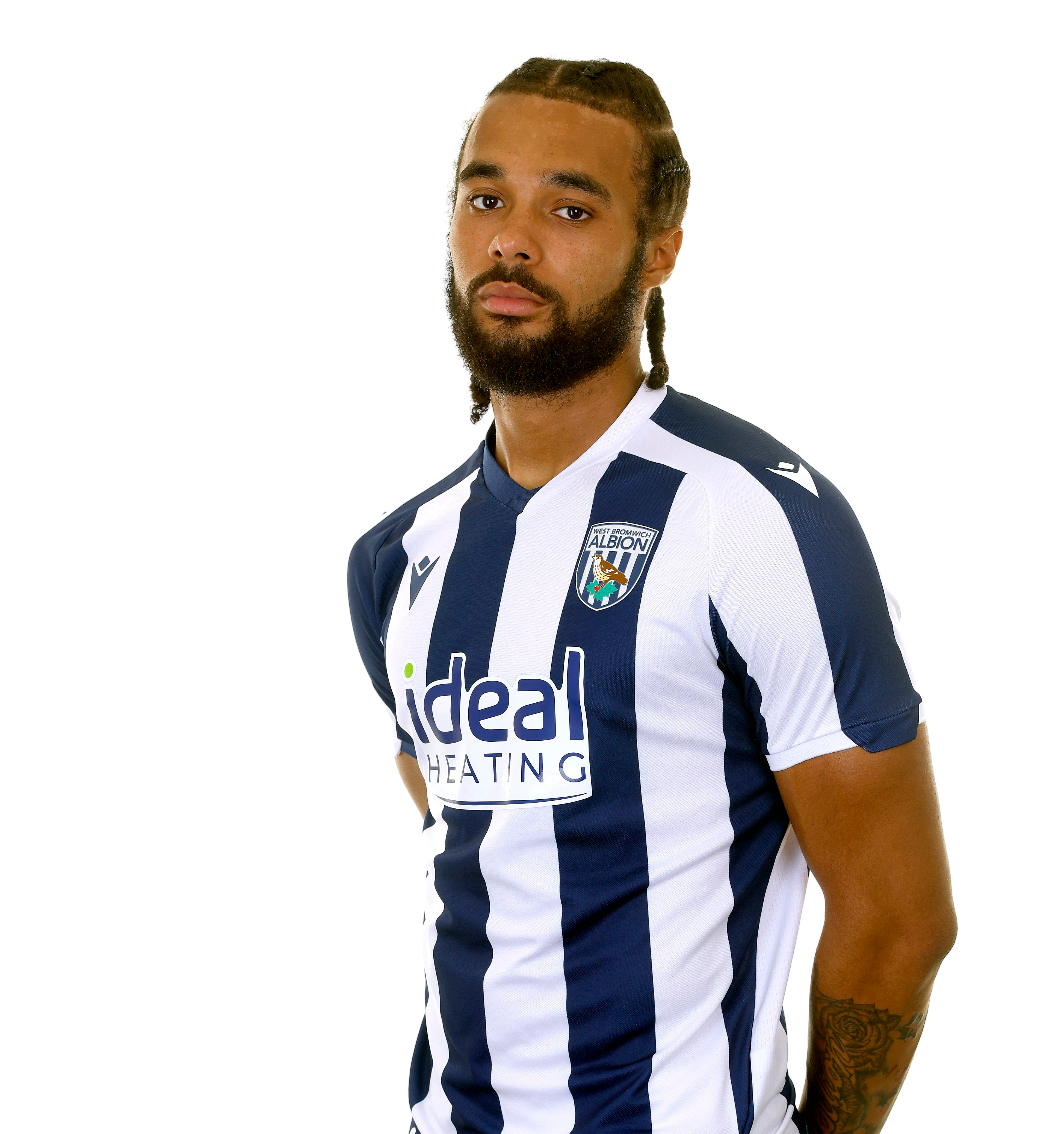 A photo of Albion U21 defender Jamal Mohammed in the 2025/26 home kit