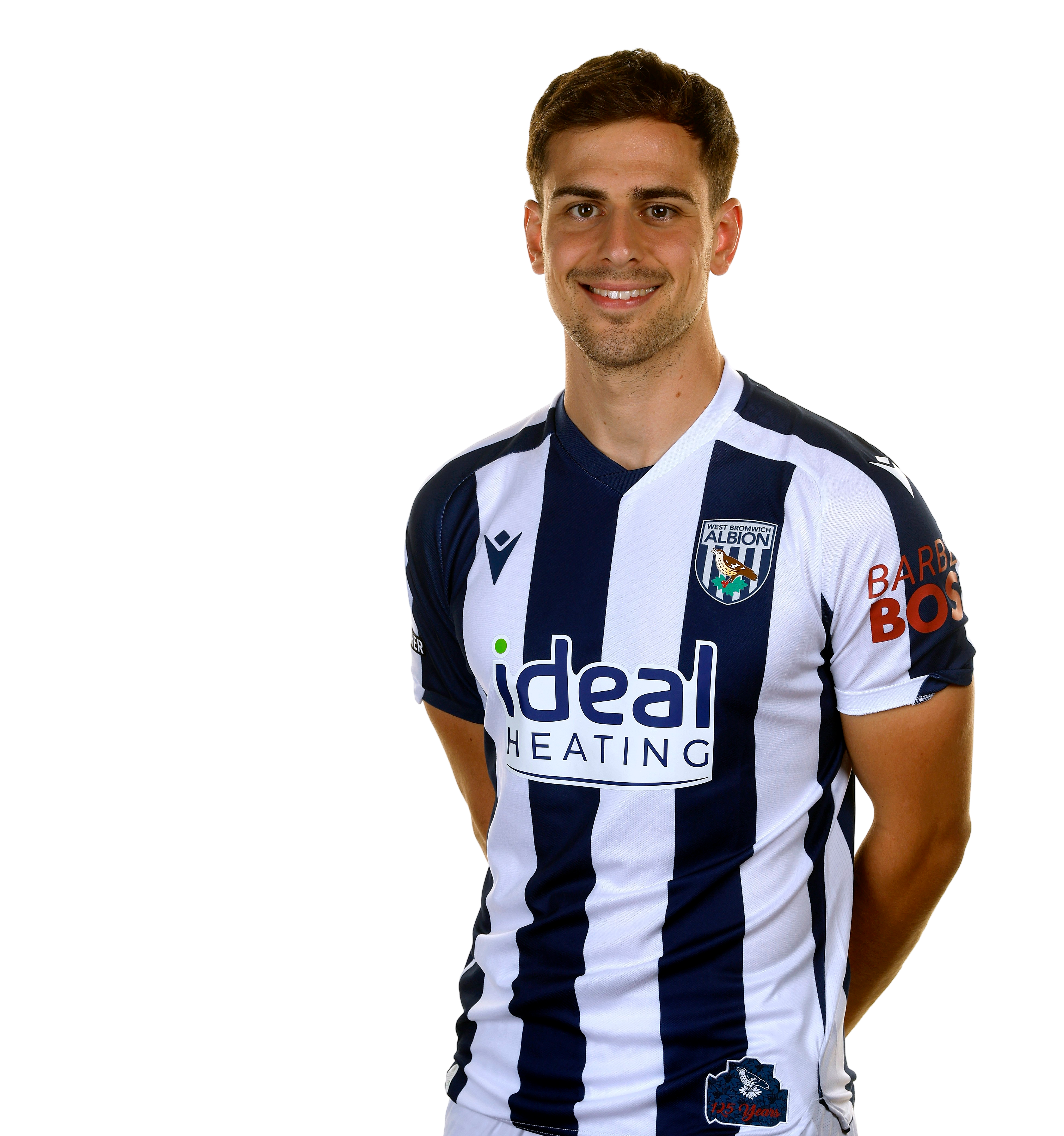 A photo of Albion midfielder Jayson Molumby in the 2025/26 home kit