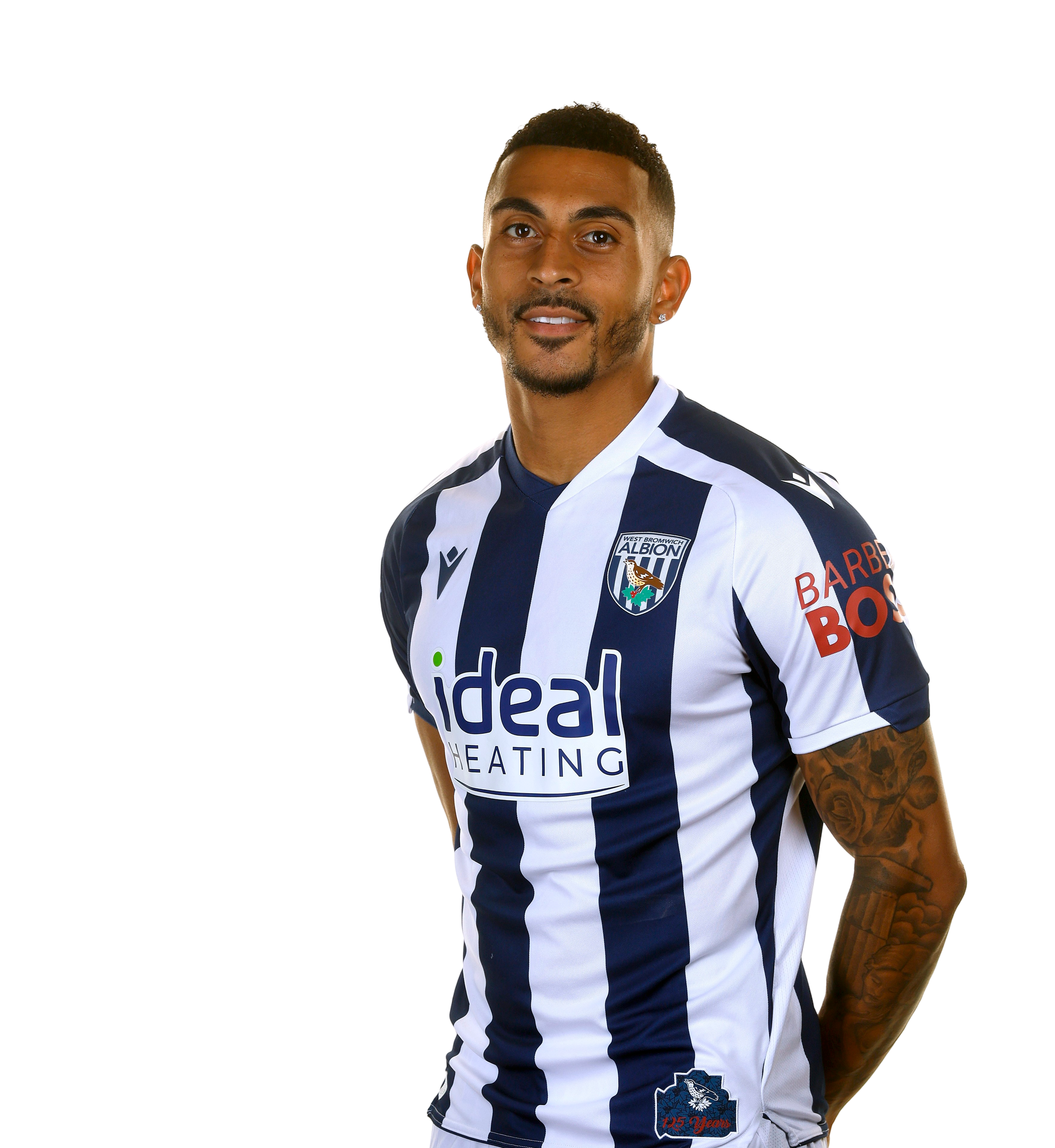 A photo of Albion striker Karlan Grant in the 2025/26 home kit