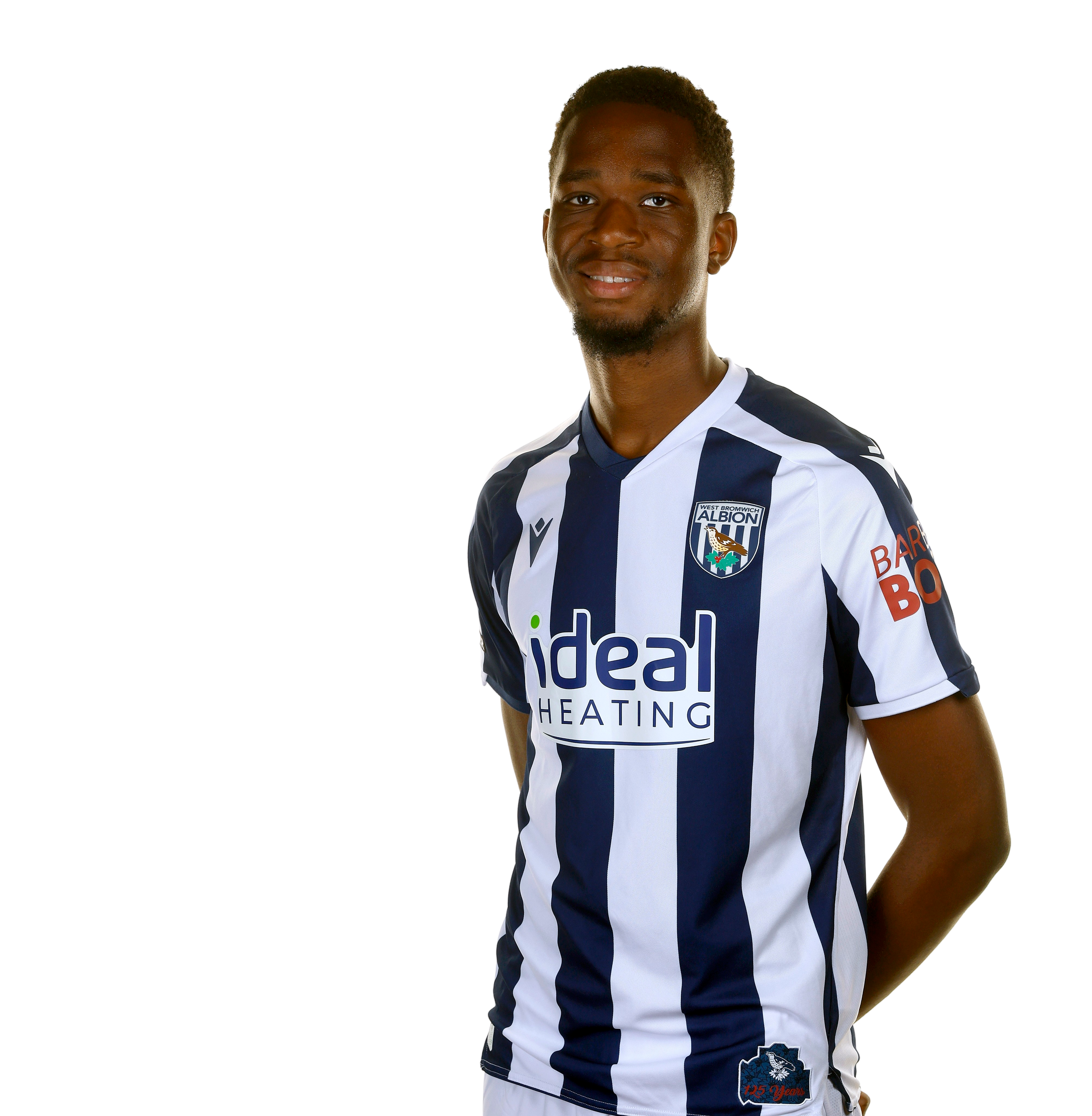 A photo of Albion U21 midfielder Kevin Mfuamba in the 2025/26 home kit