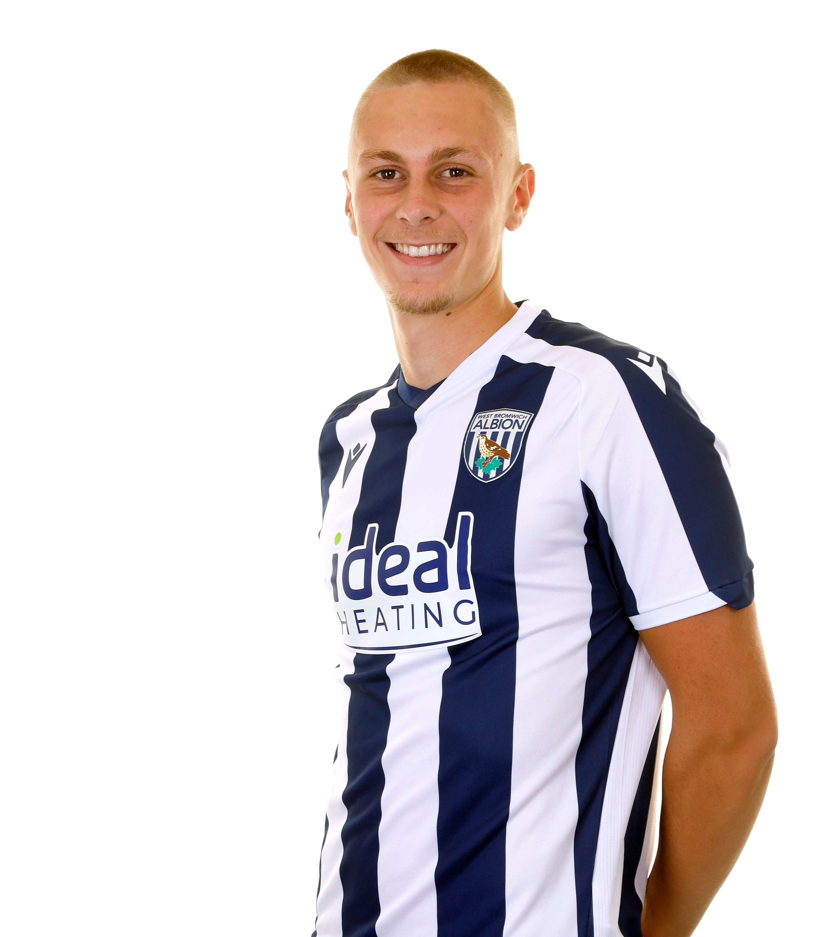 A photo of Albion U21 forward Layton Love in the 2025/26 home kit
