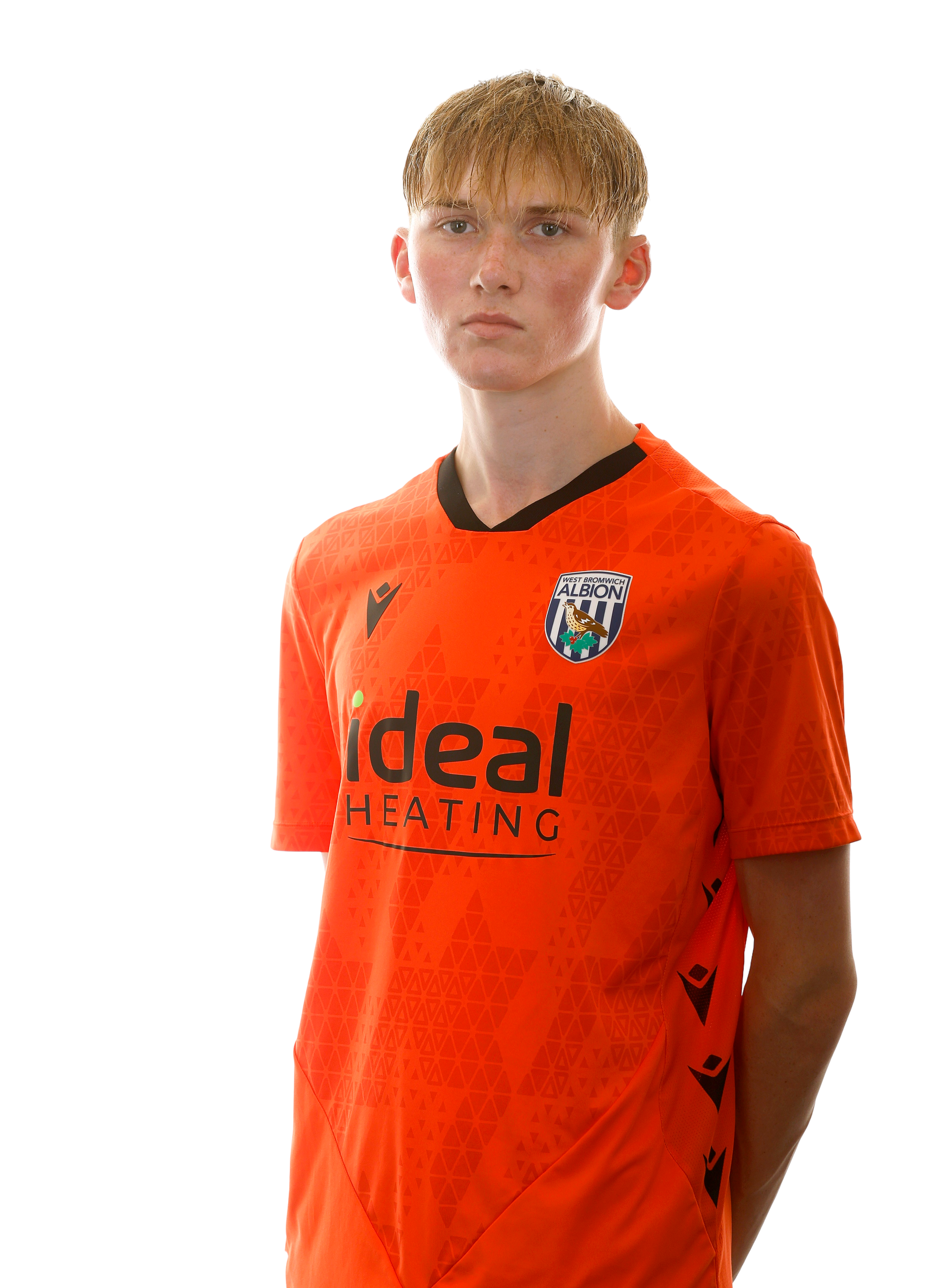 A photo of Albion U18 goalkeeper Liam Wilkes in the home orange goalkeeper kit