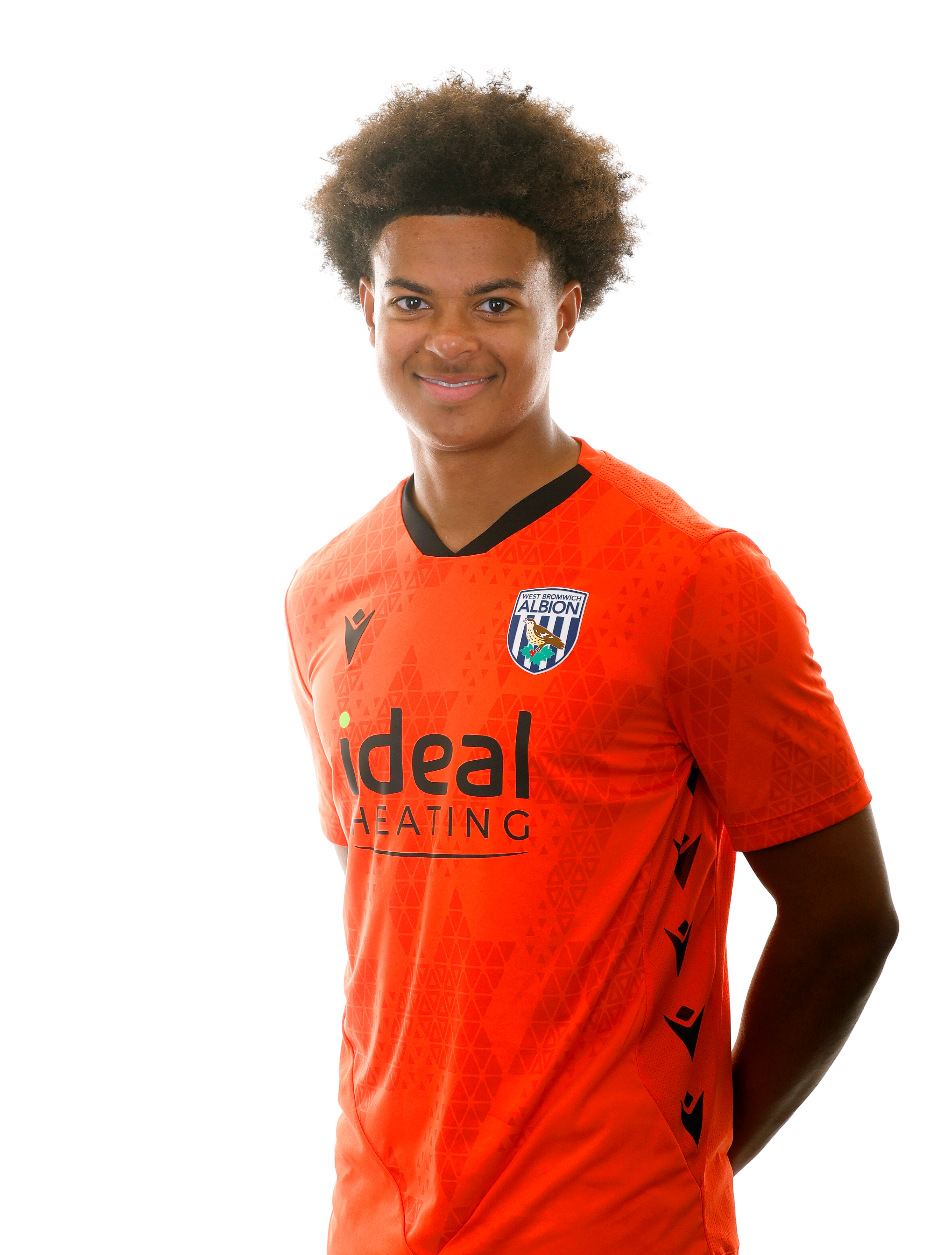 A photo of Albion U18 goalkeeper Maxwell Moses in the 2025/26 orange home keeper kit