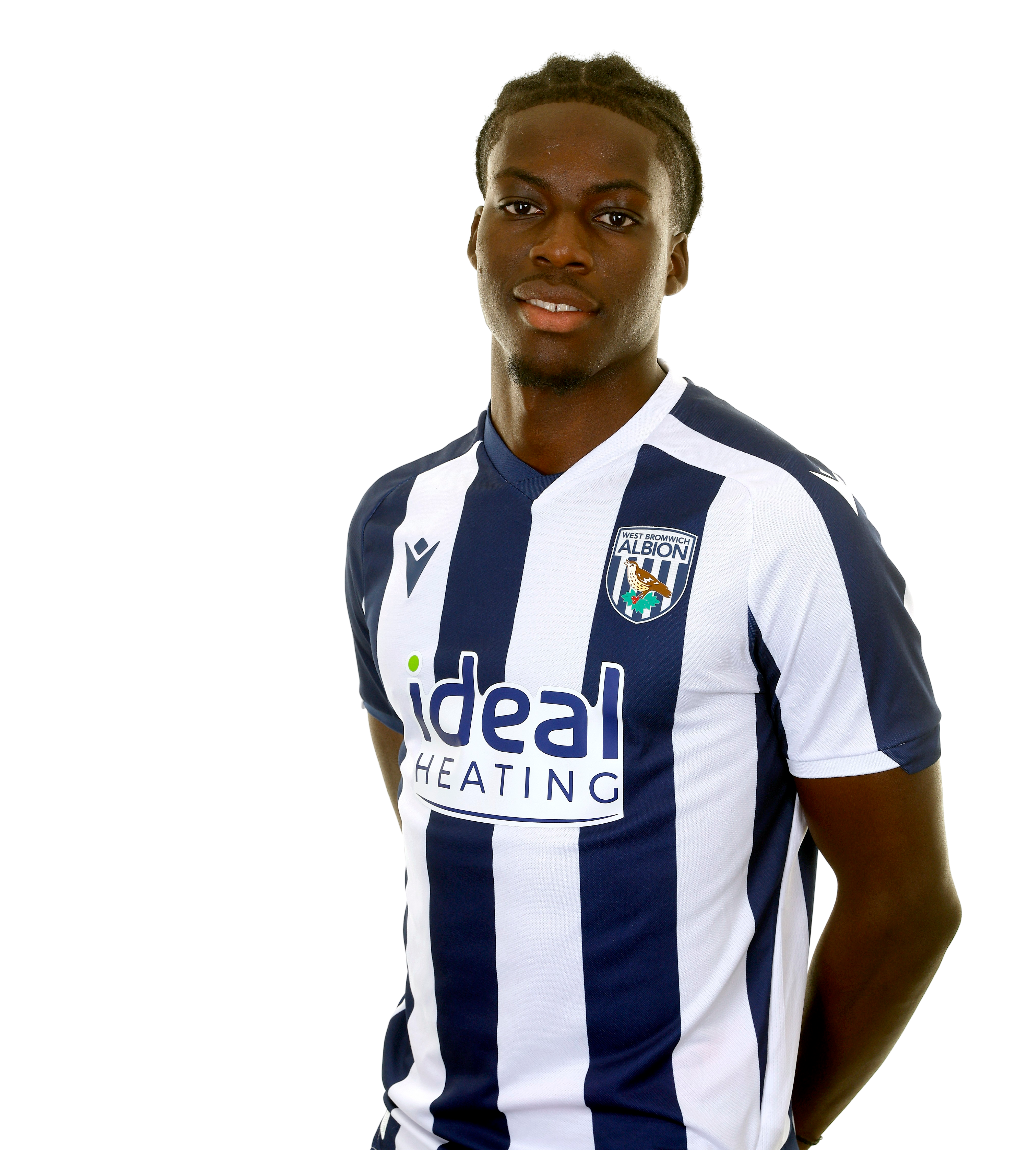 A photo of Albion U21 defender Mo Diomande in the 2025/26 home kit