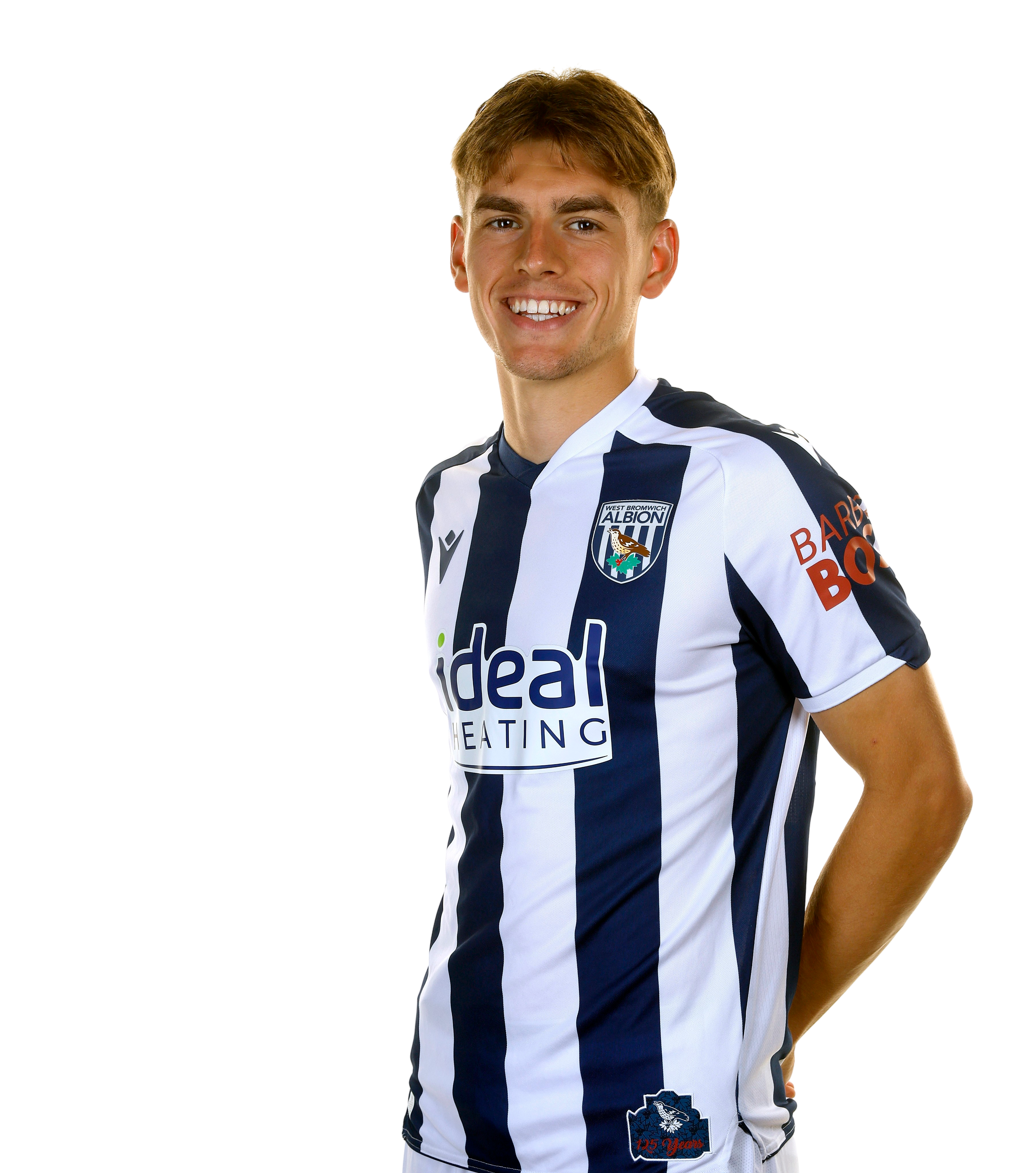 A photo of Albion attacker Tom Fellows in the 2025/26 home kit