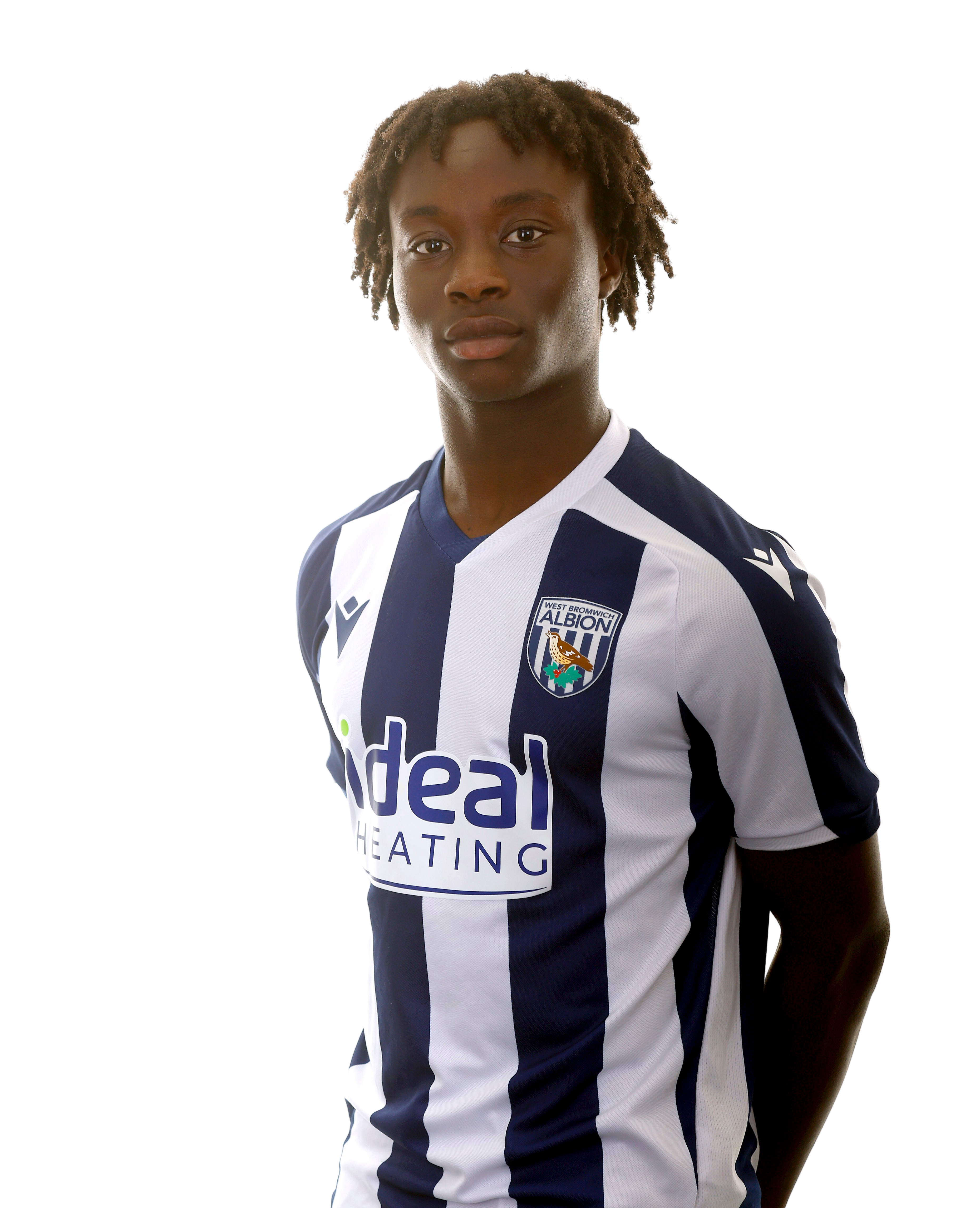 A photo of Albion U18 midfielder Umar Sankoh in the 2025/26 home kit