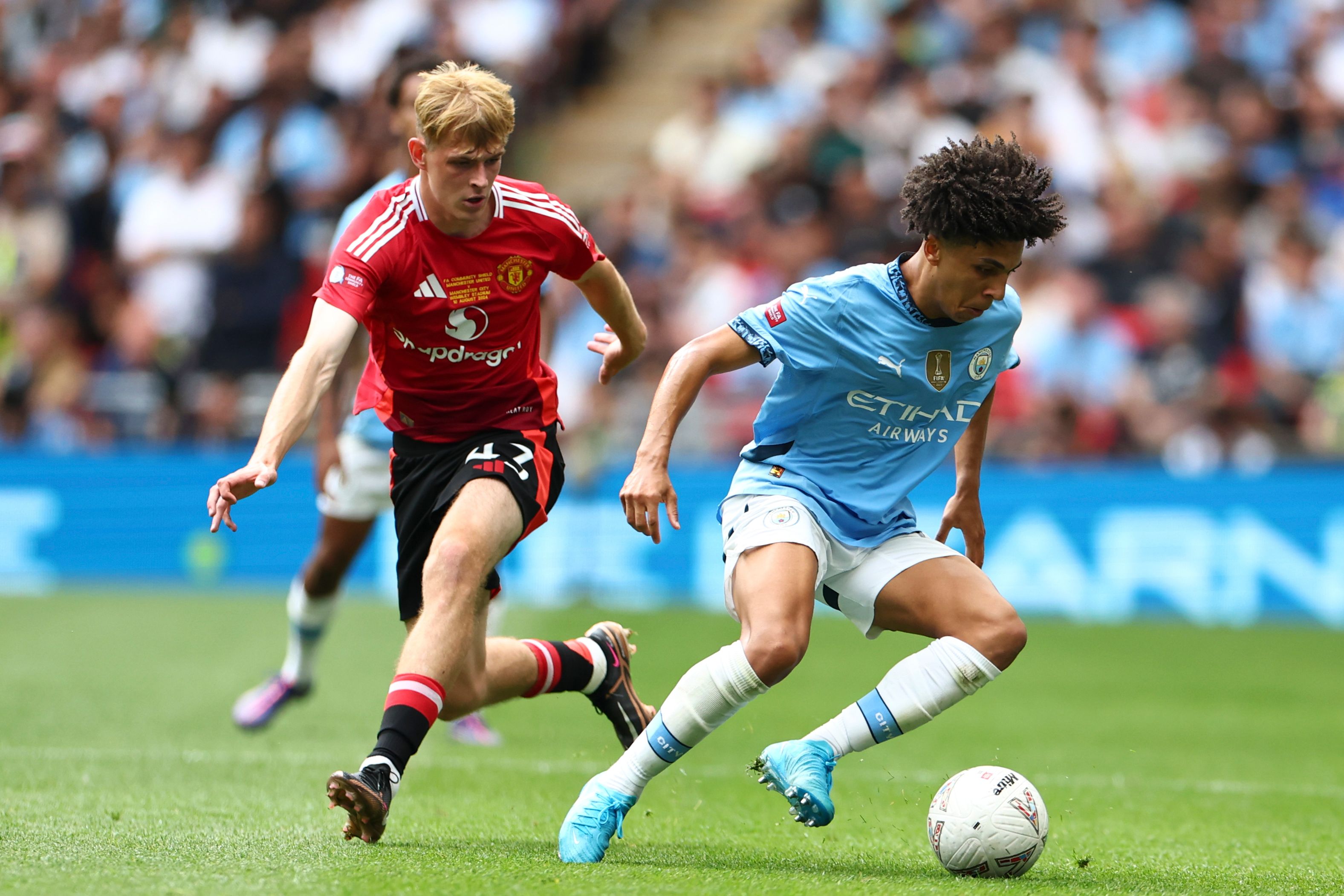 Toby Collyer in action against Manchester City at Wembley in the Community Shield 