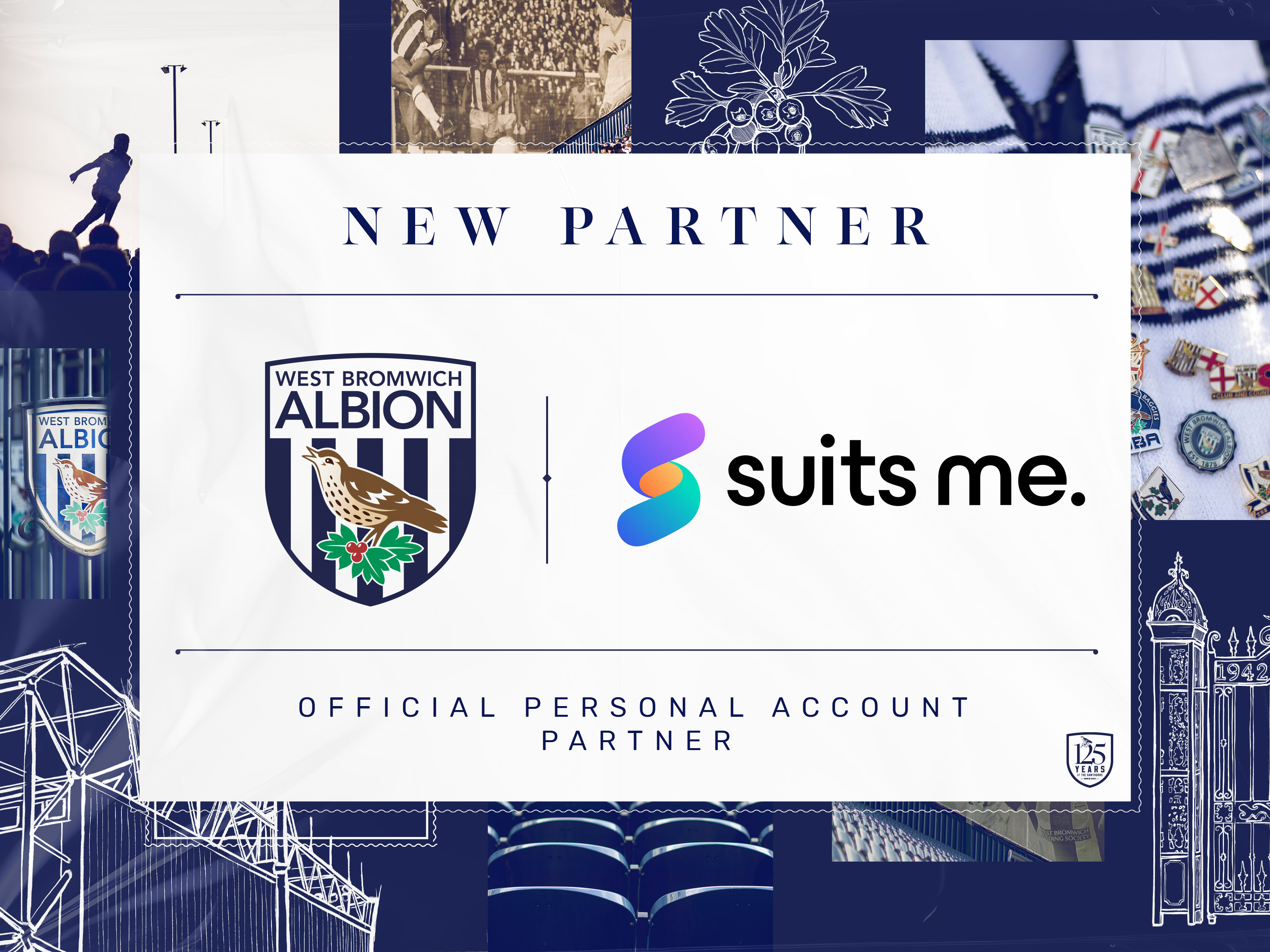 A graphic displaying Albion's logo alongside Suits Me's logo announcing them as a new partner