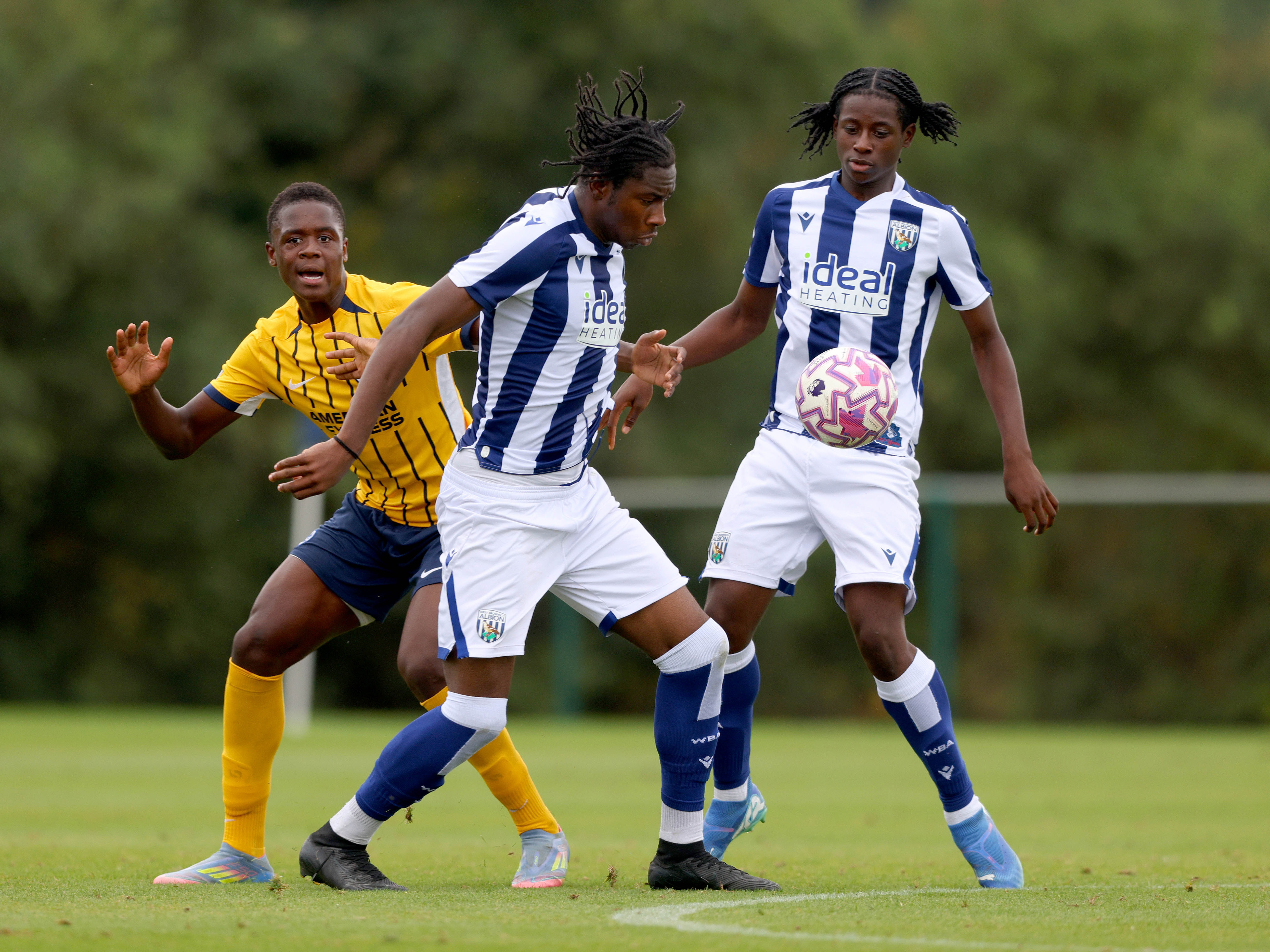 A photo of Albion U18 forward Justin Seven-Seven in the 2025/26 home kit