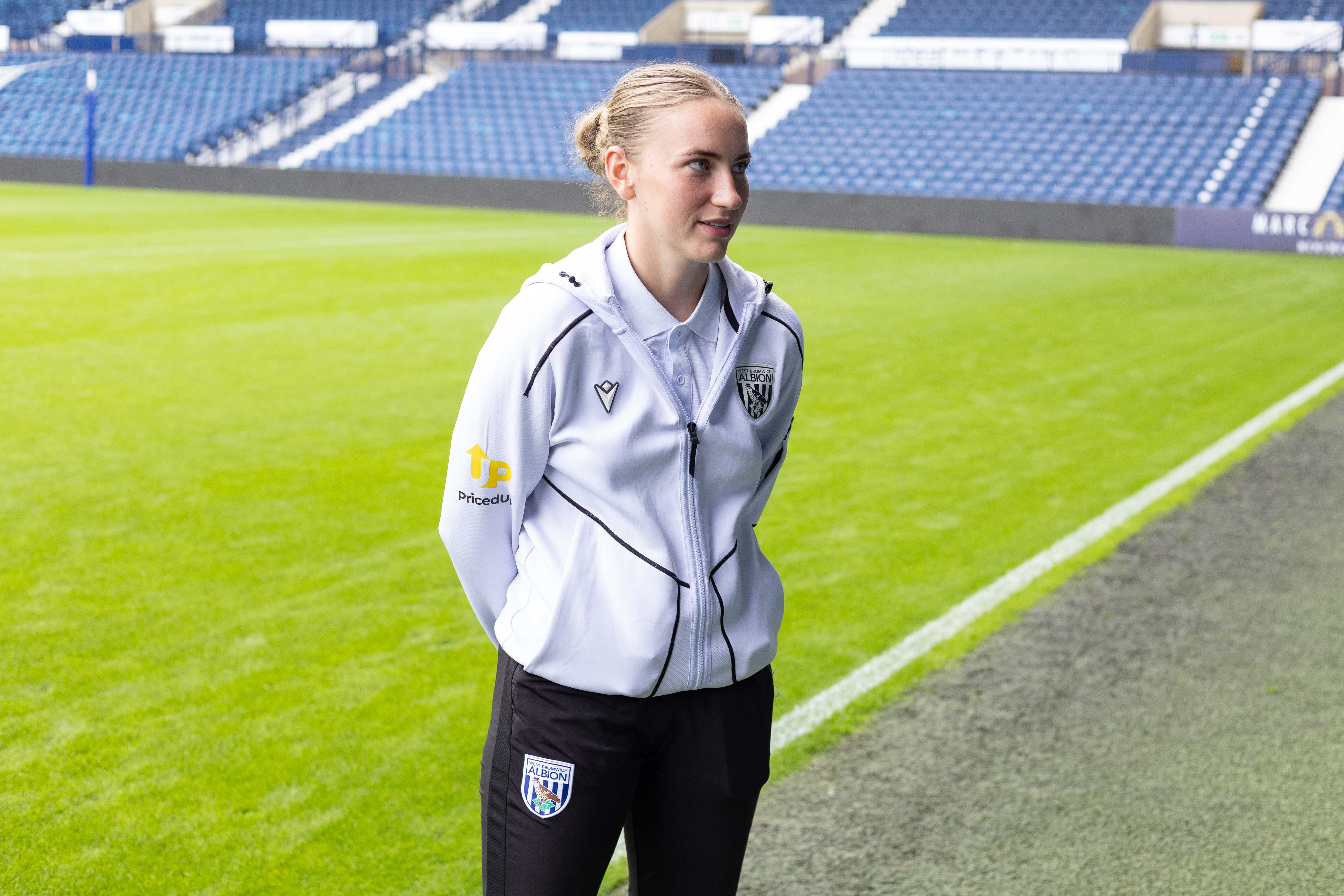 Monique Robinson is interviewed after Albion Women's win over Leicester City PGA