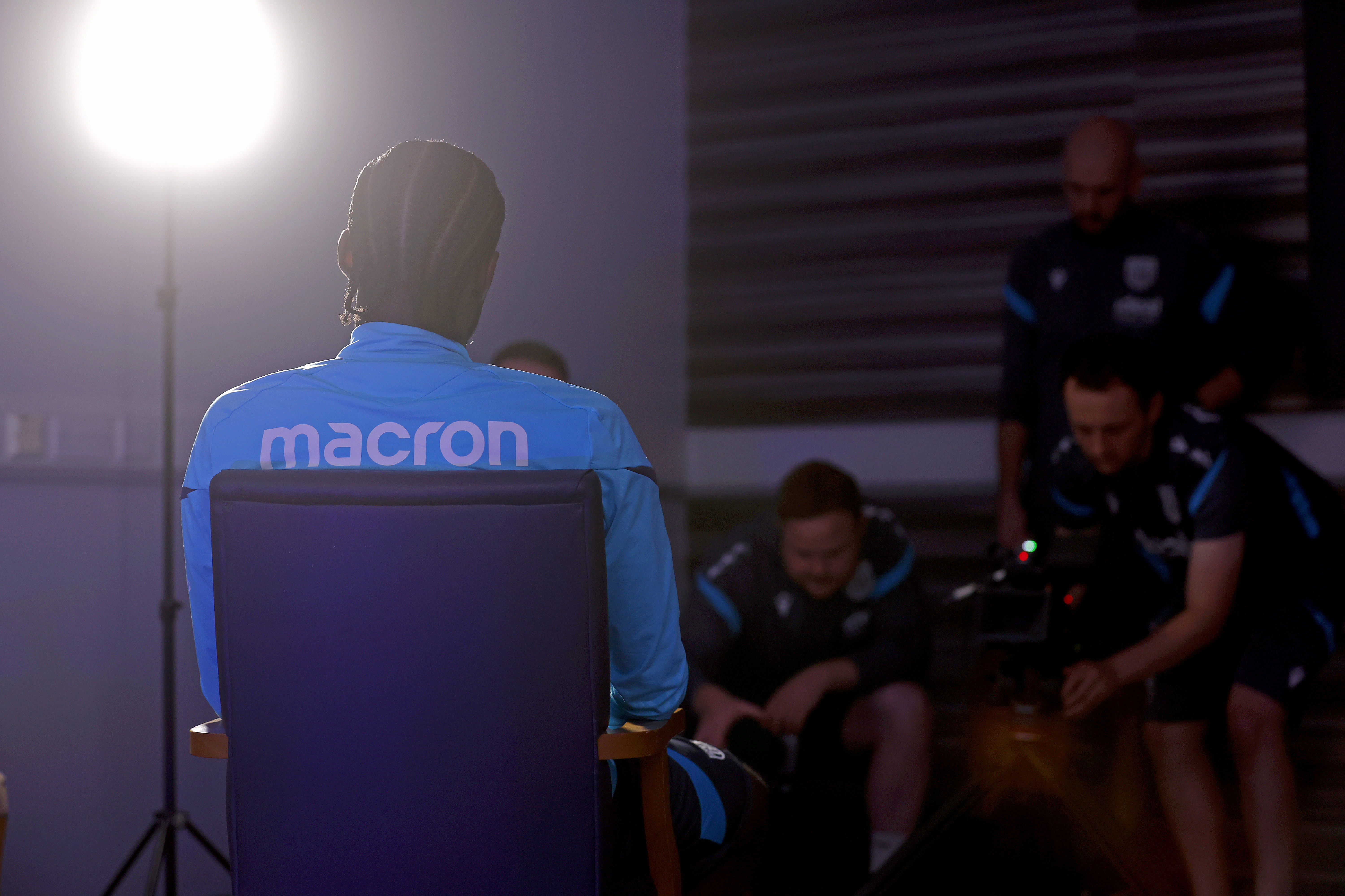 Samuel Iling-Junior being interviewed by WBA TV with camera crew behind him