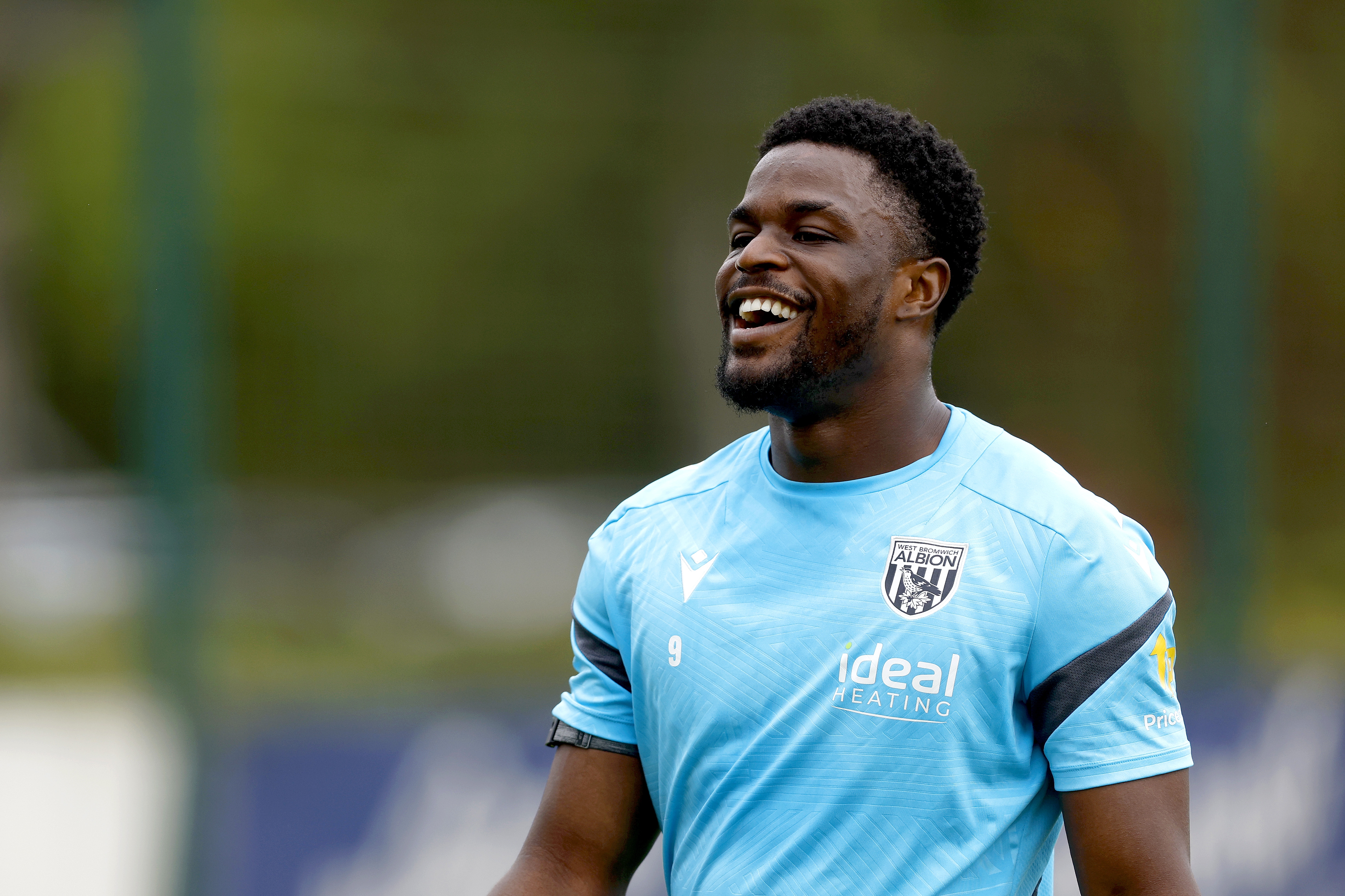 Josh Maja smiling during training 
