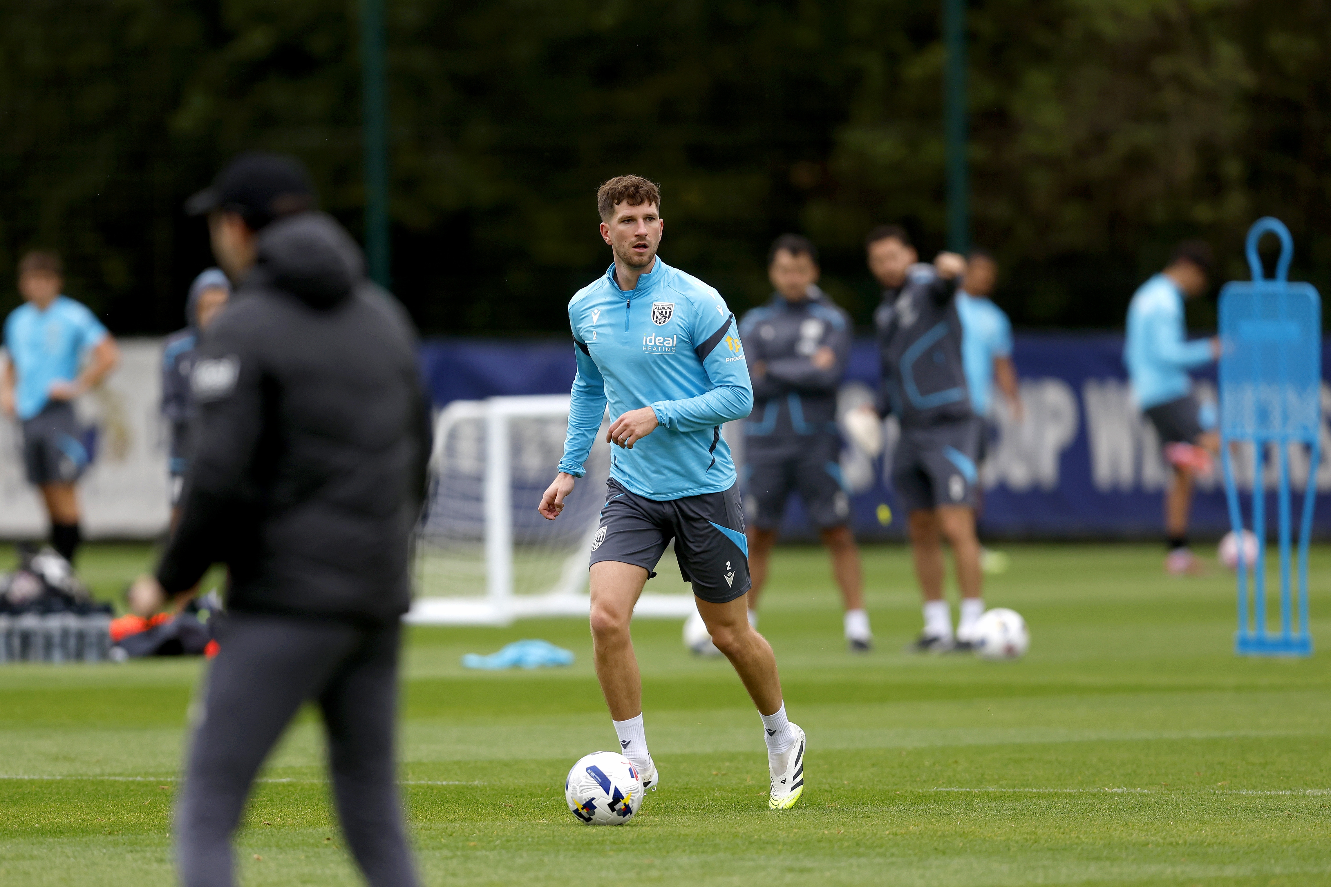 Chris Mepham on the ball during training