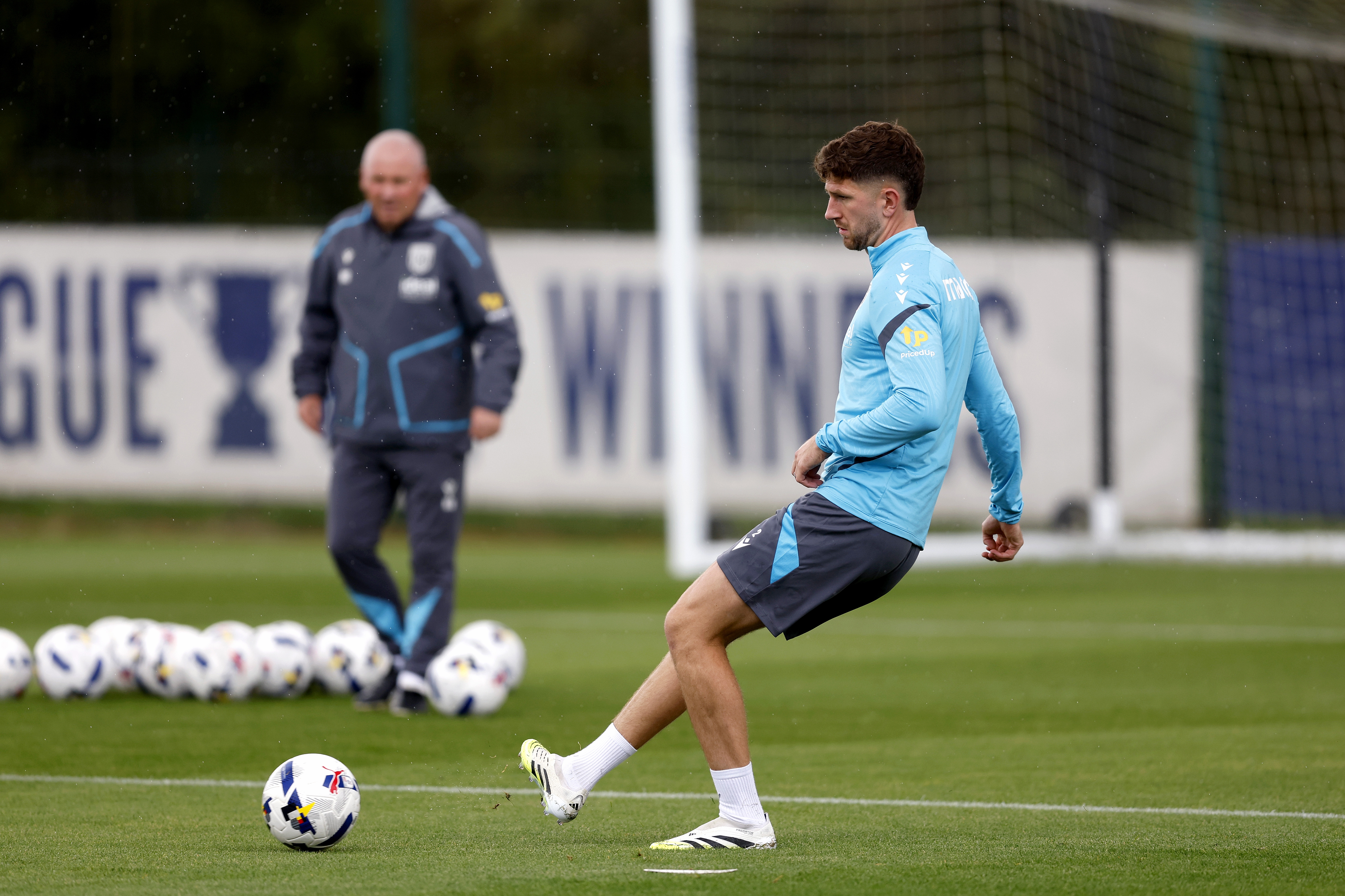 Chris Mepham on the ball during training 