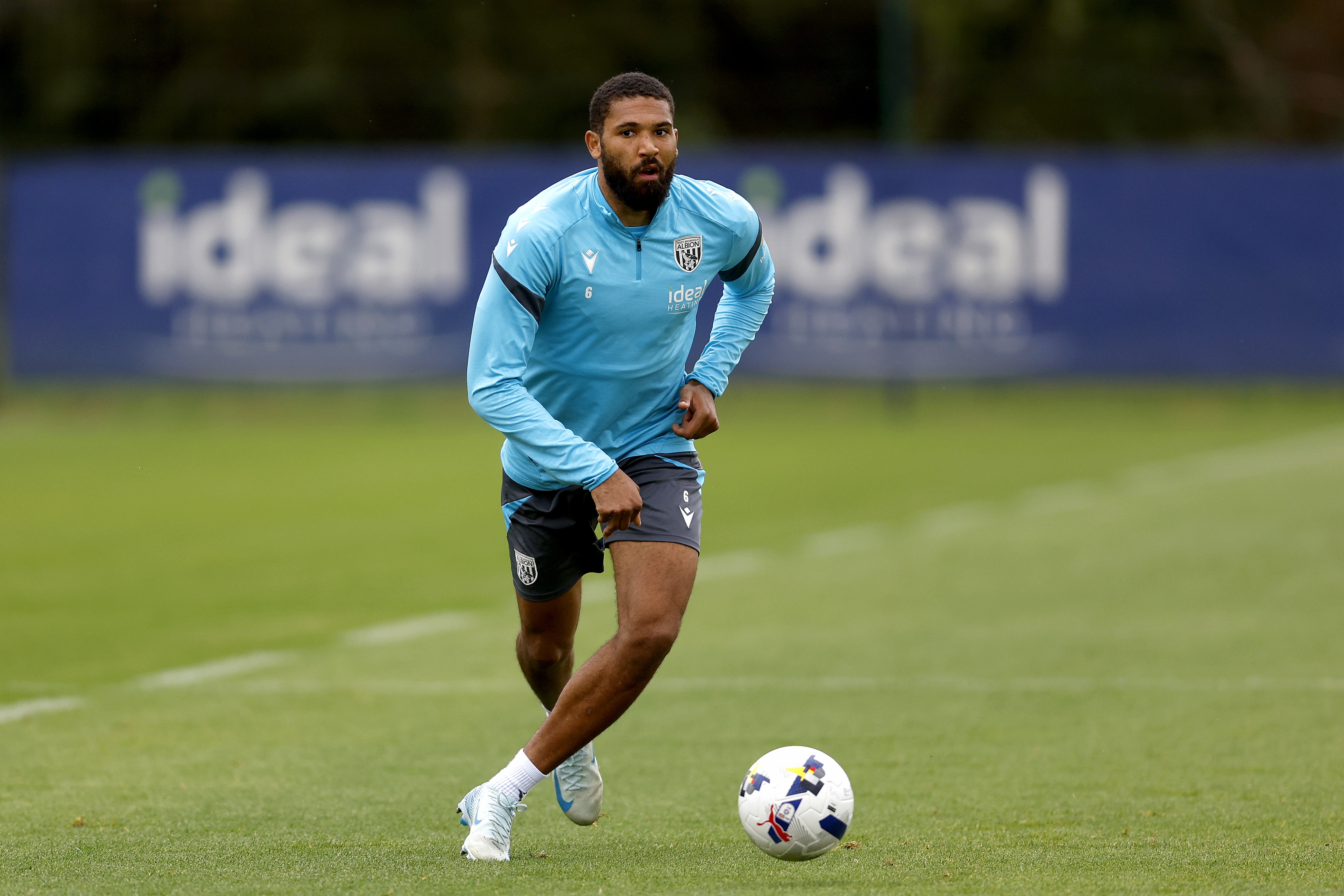George Campbell on the ball during training