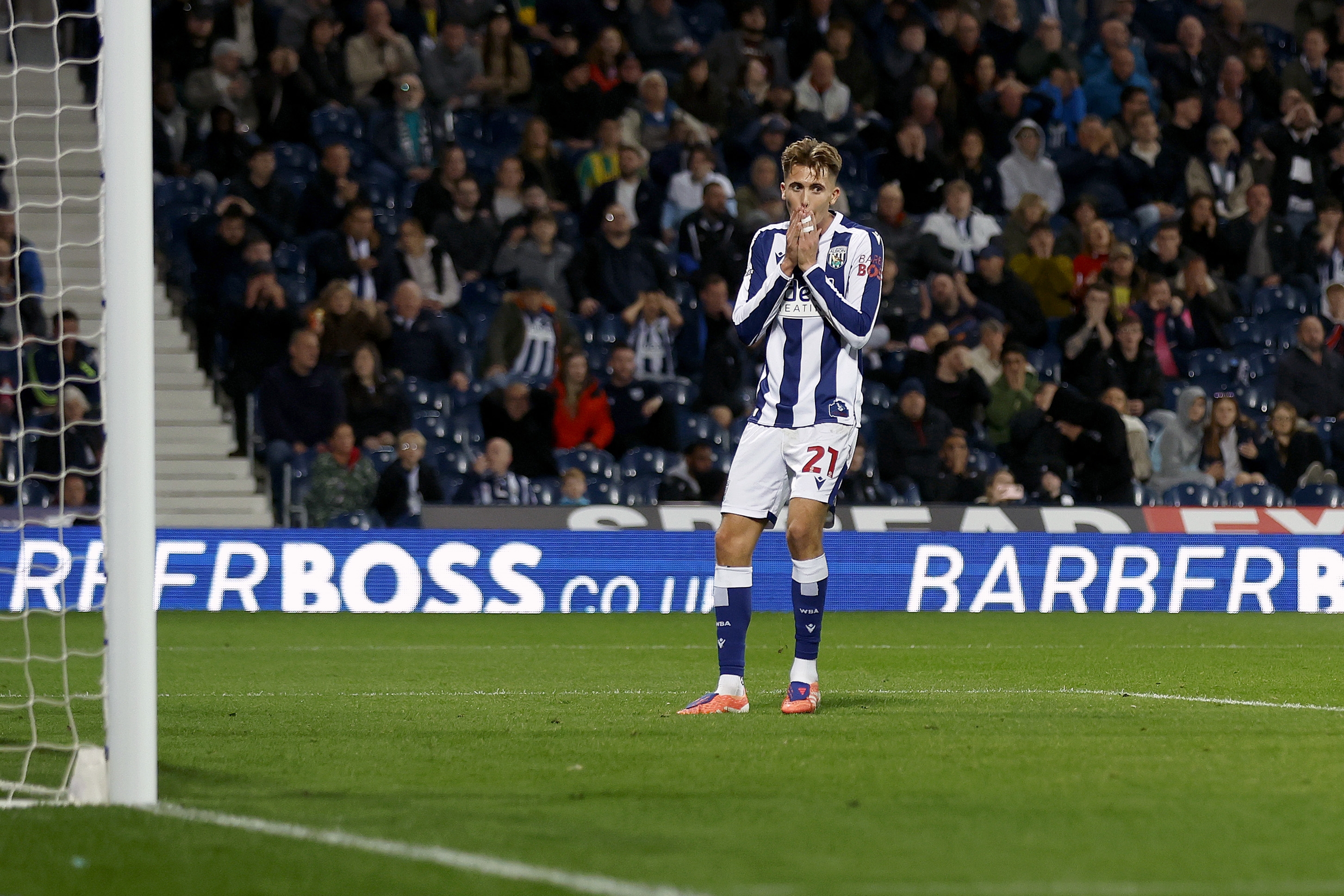 Isaac Price looking frustrated after missing a chance 