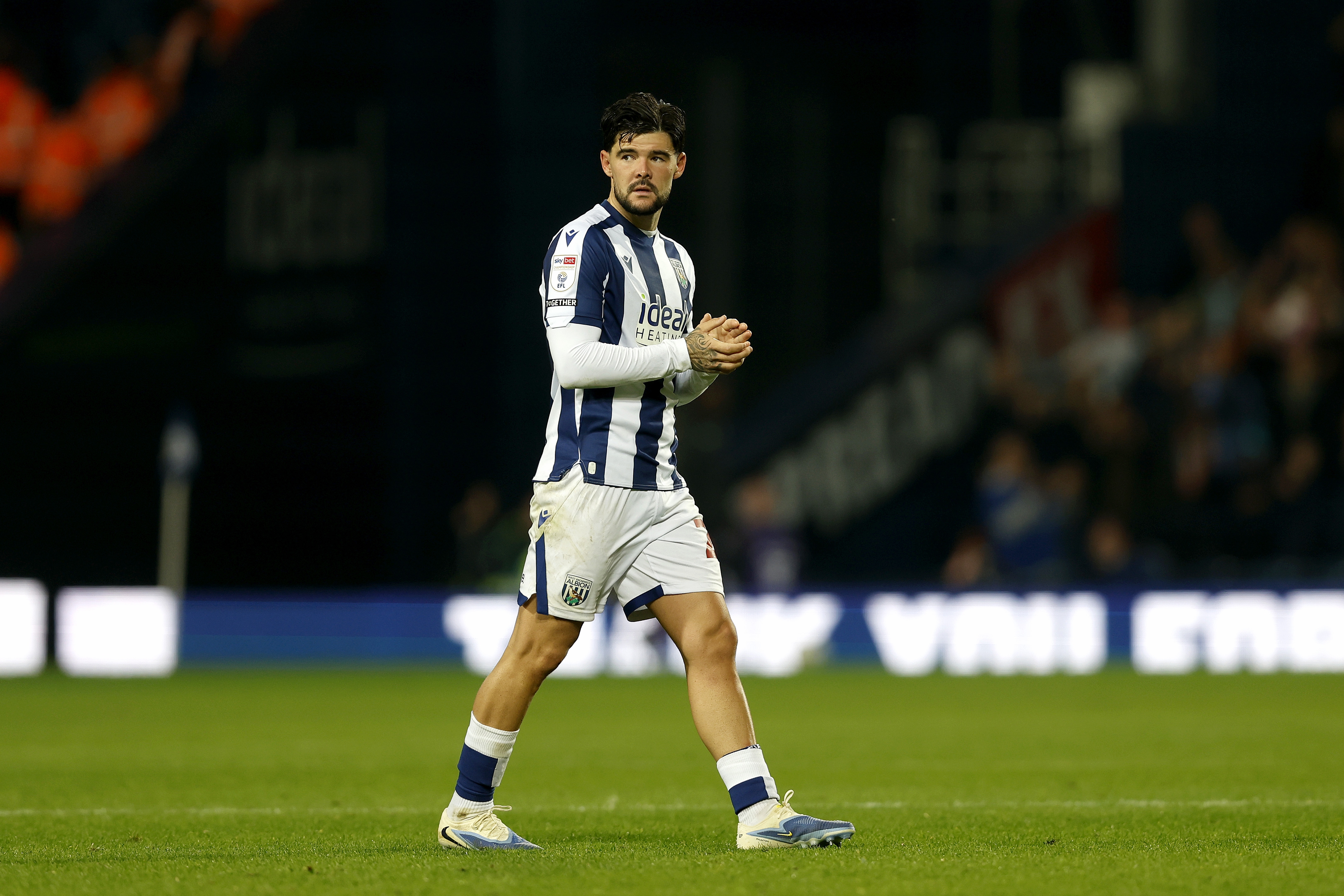 Alex Mowatt applauding WBA fans after the game with Leicester 