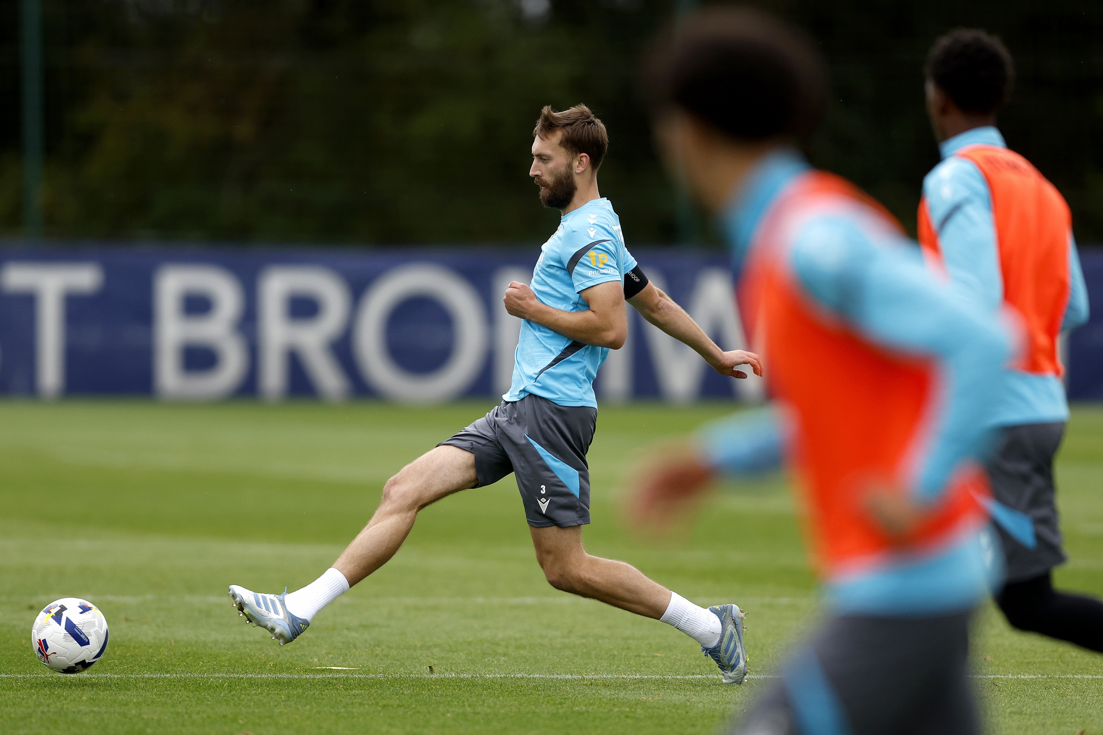 Nat Phillips on the ball during training