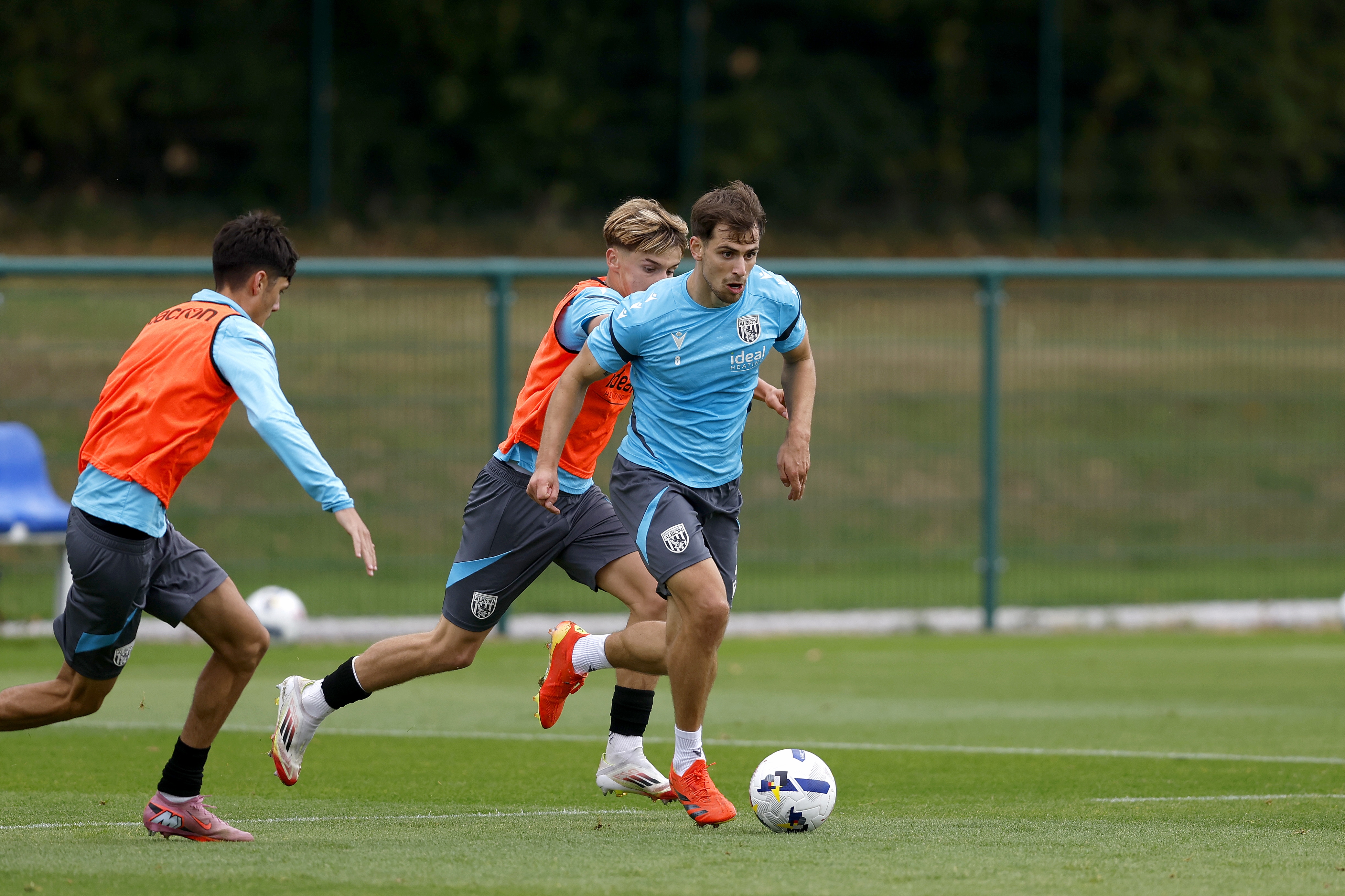 Jayson Molumby on the ball during training 
