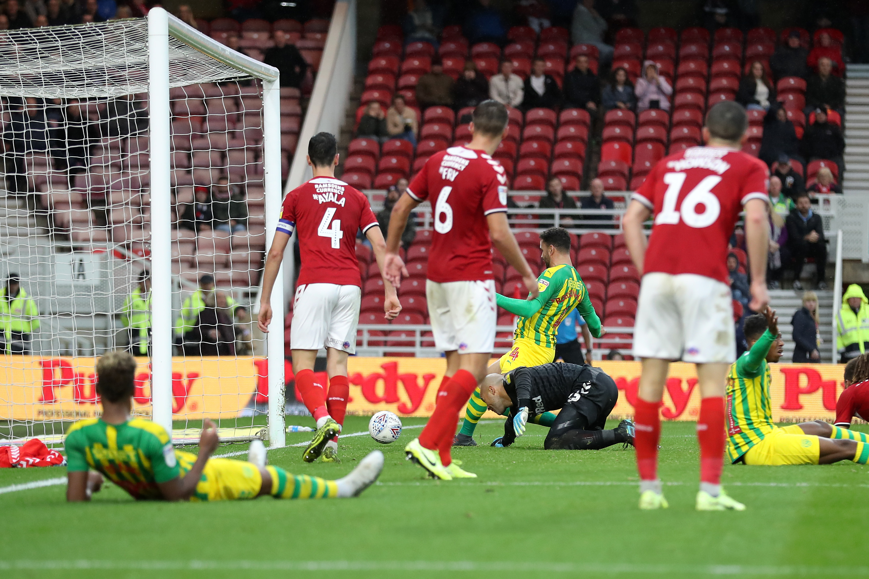 Hal Robson-Kanu scoring for Albion at Middlesbrough in October 2019